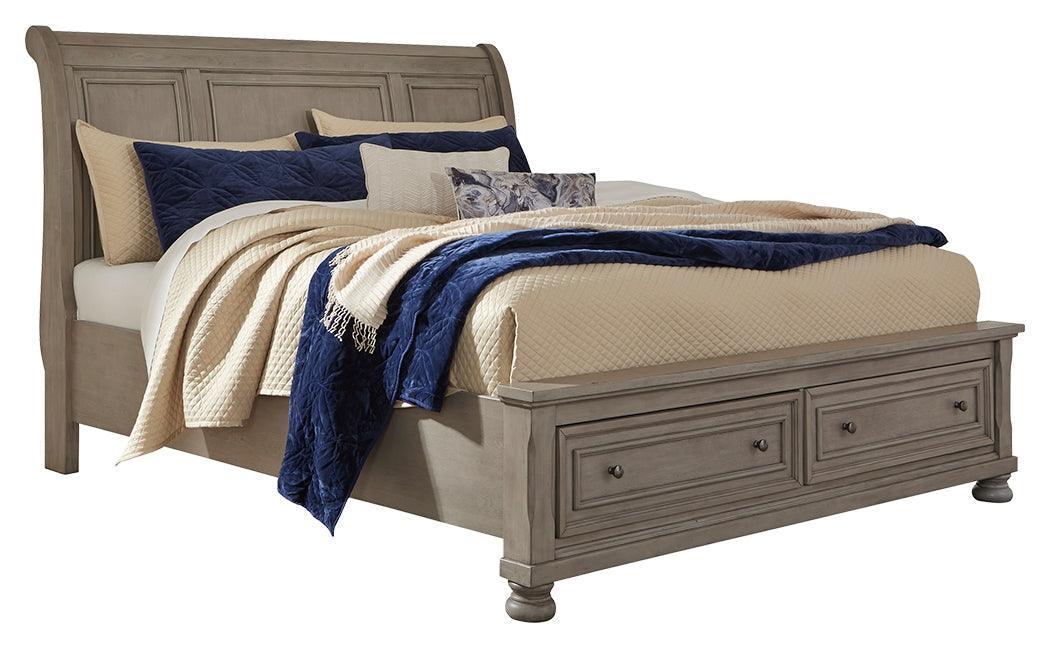 Lettner Light Gray King Sleigh Bed With 2 Storage Drawers - Image 2