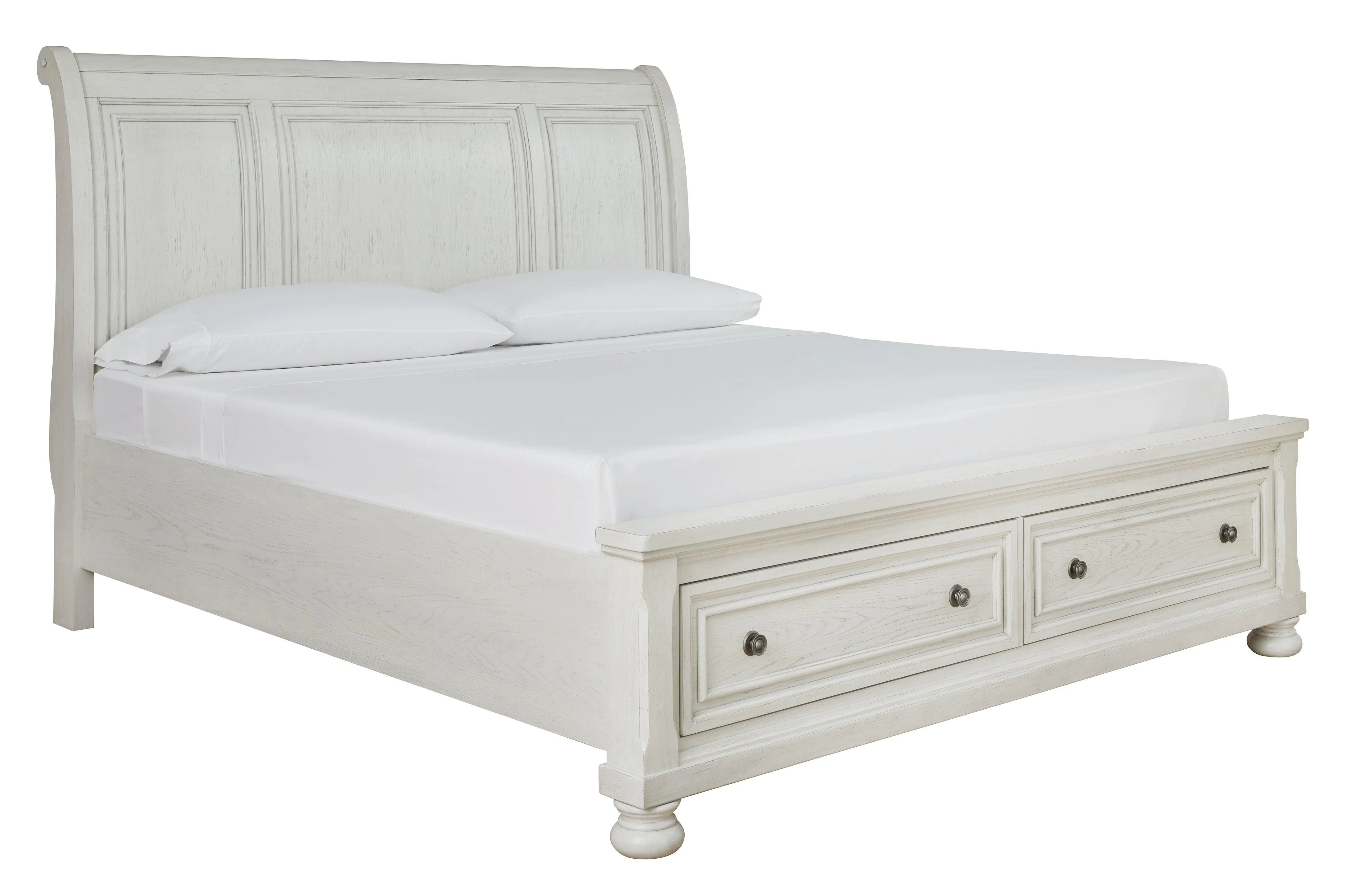 Robbinsdale Antique White King Sleigh Bed With Storage - Image 2