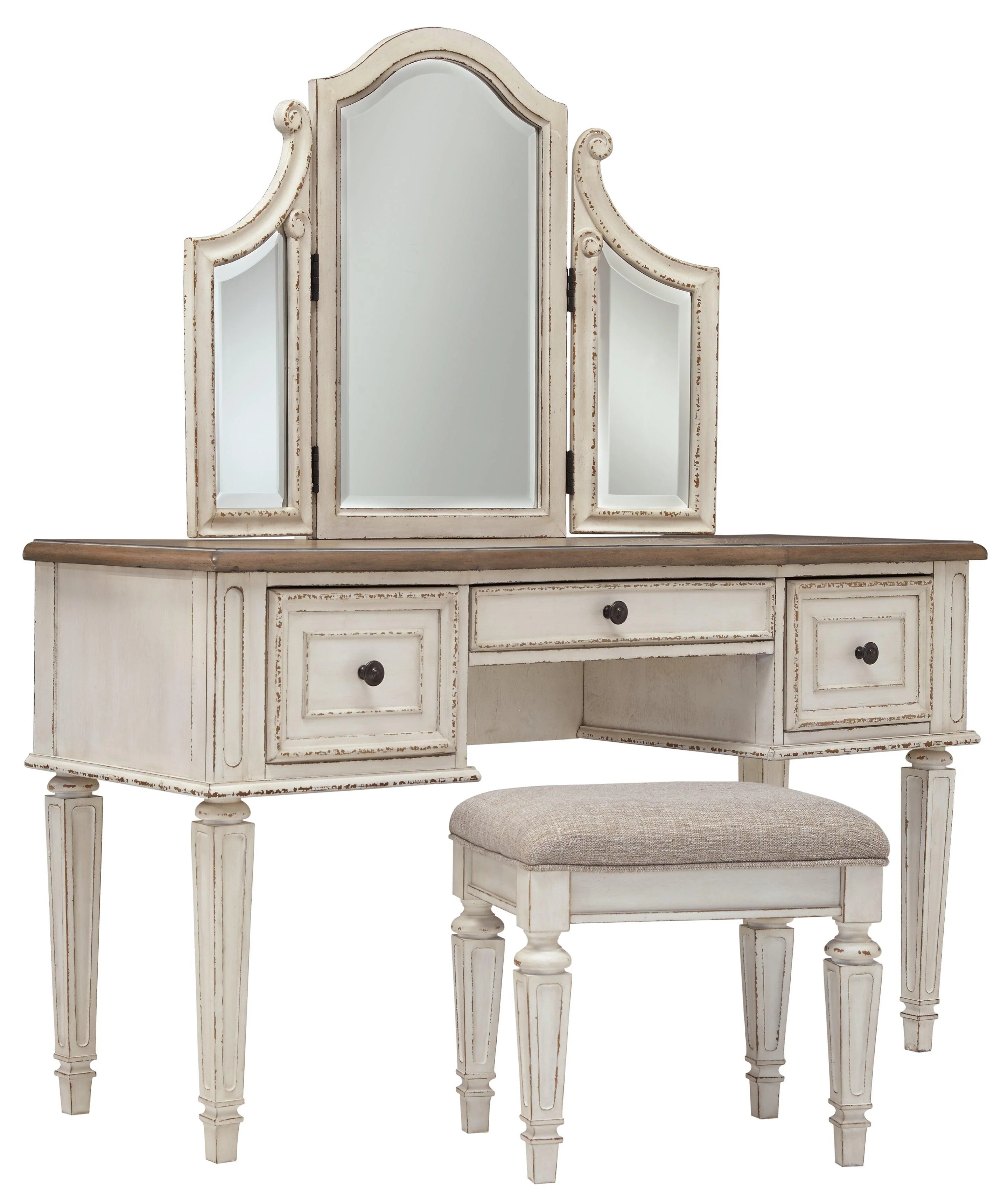 Realyn Two-Tone Vanity And Mirror With Stool - Image 2