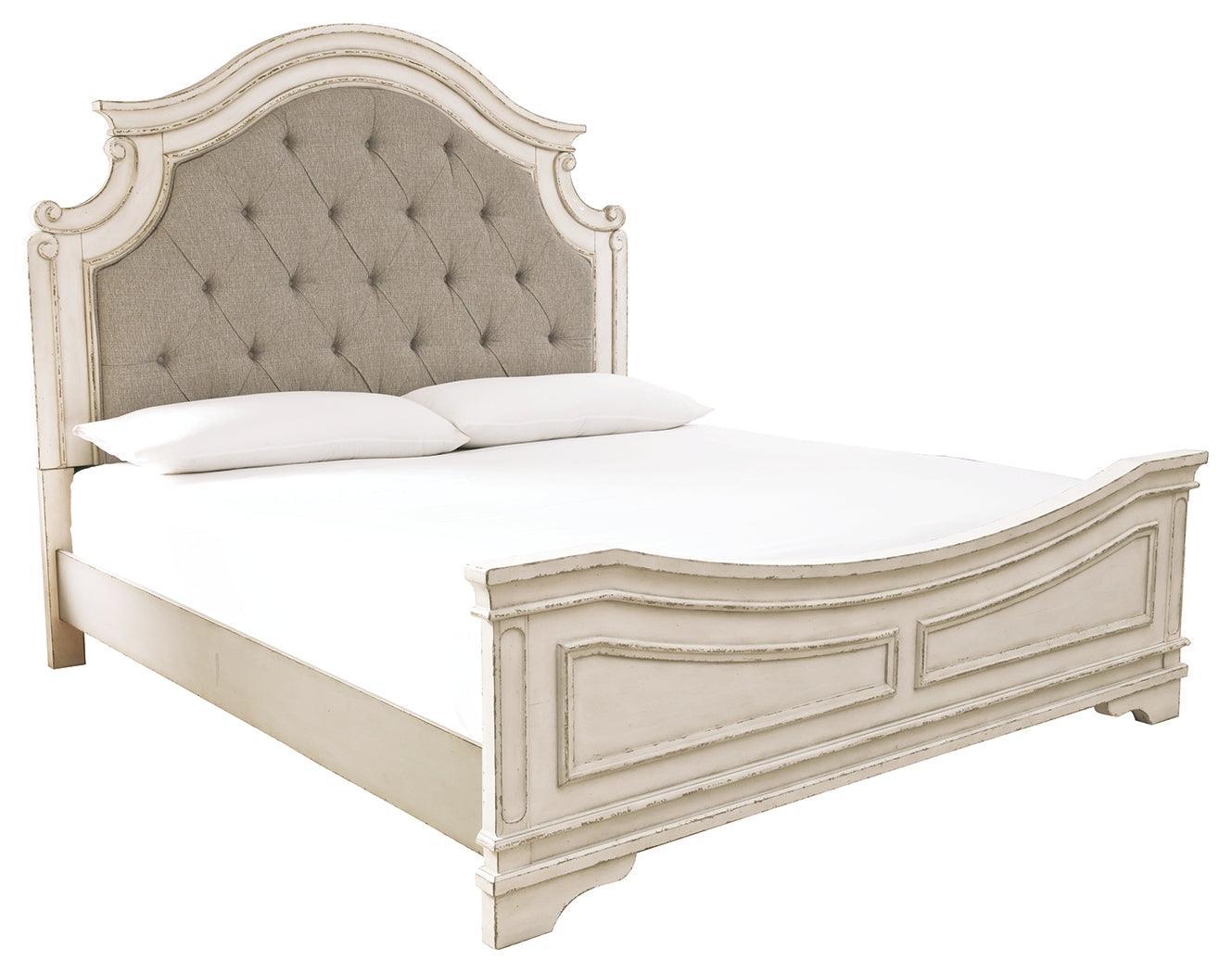Realyn Chipped White King Upholstered Panel Bed - Image 2