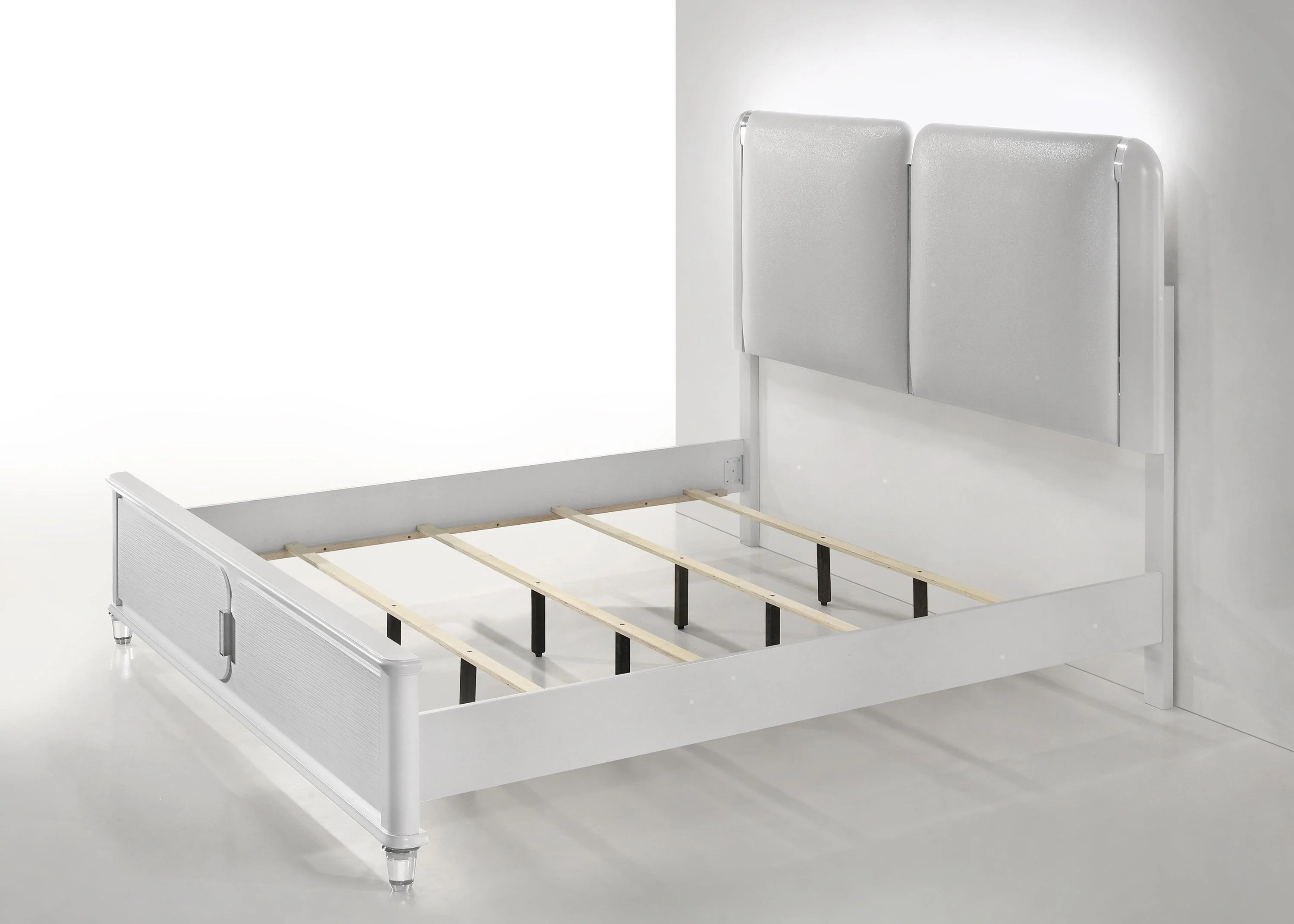 Vivian White Upholstered LED Panel King Bed - Image 2