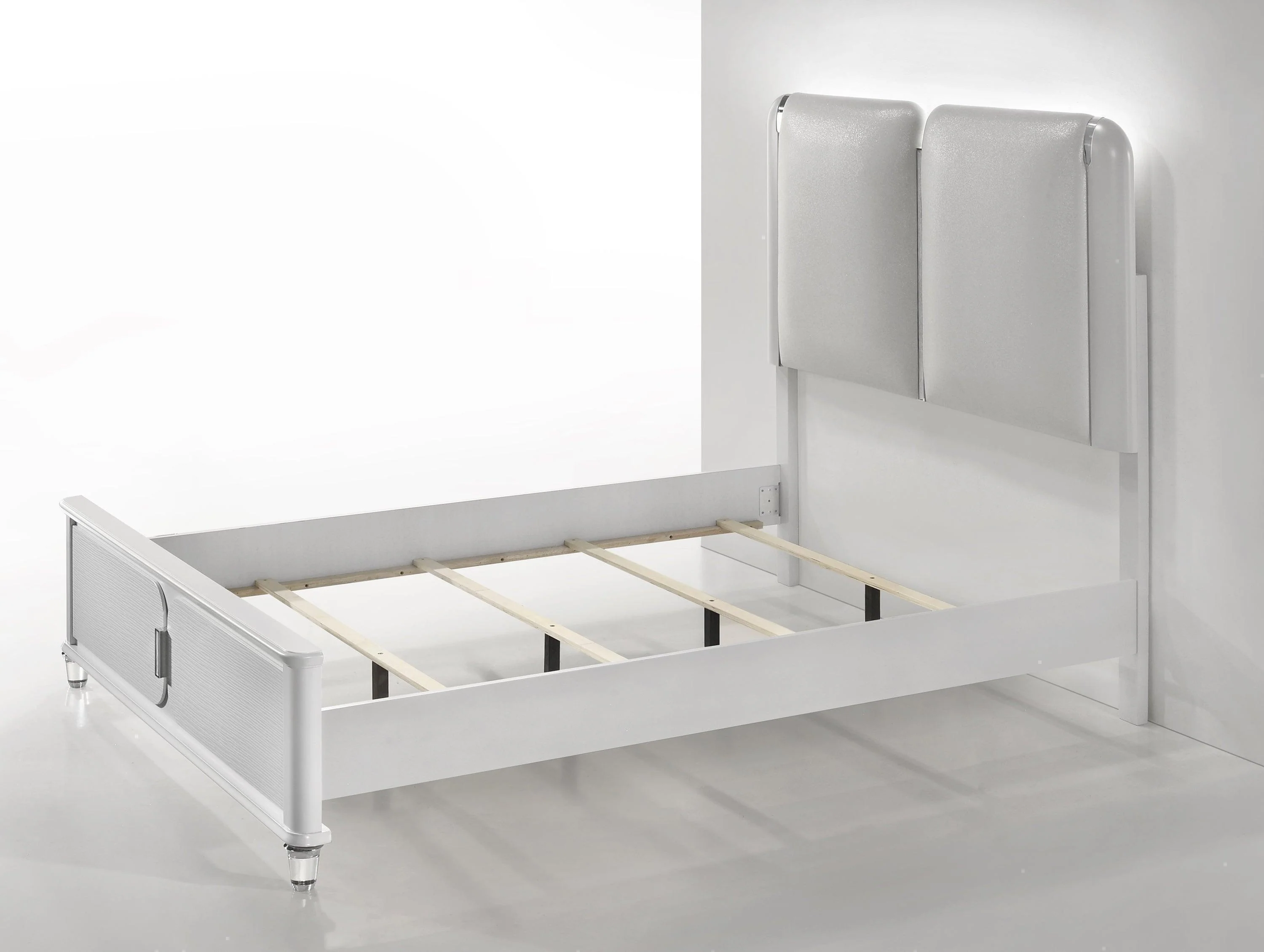 Vivian White Upholstered LED Panel Queen Bed - Image 2