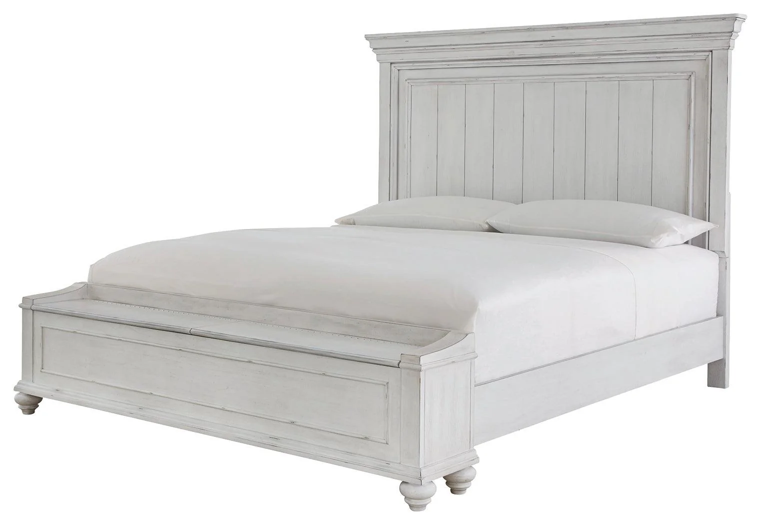 Kanwyn Whitewash King Panel Bed With Storage Bench - Image 2