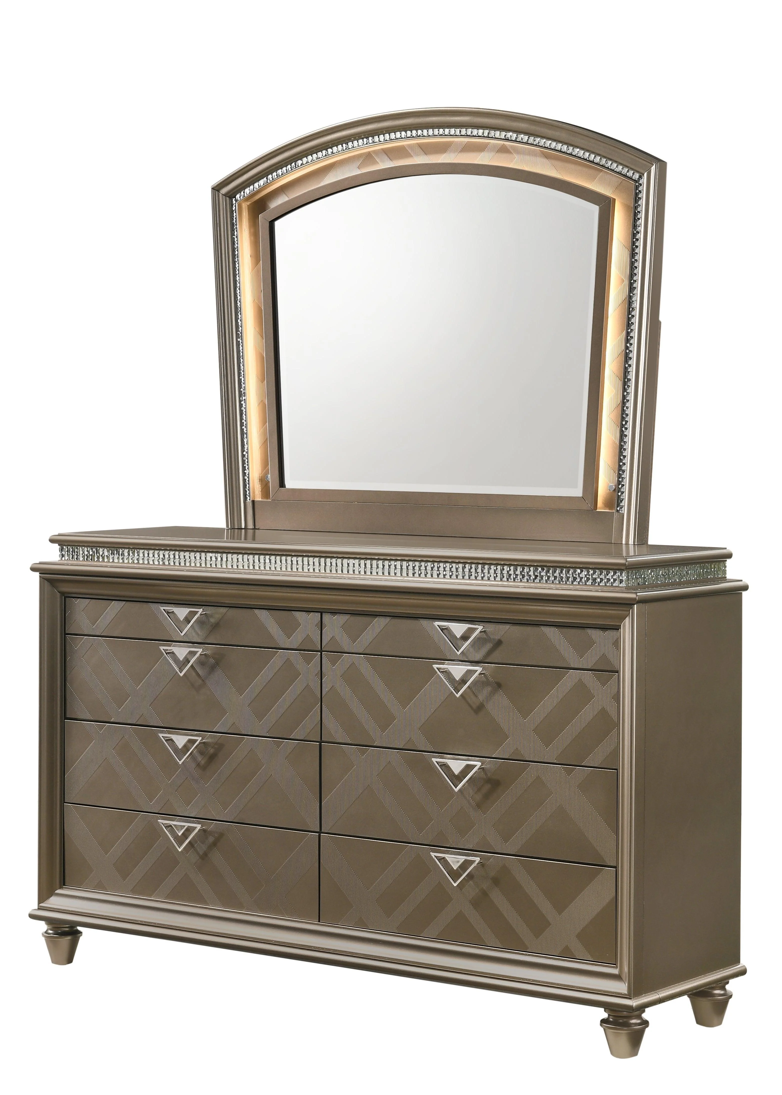 Cristal Gold LED Faux Leather Upholstered Panel King Bed - Image 3