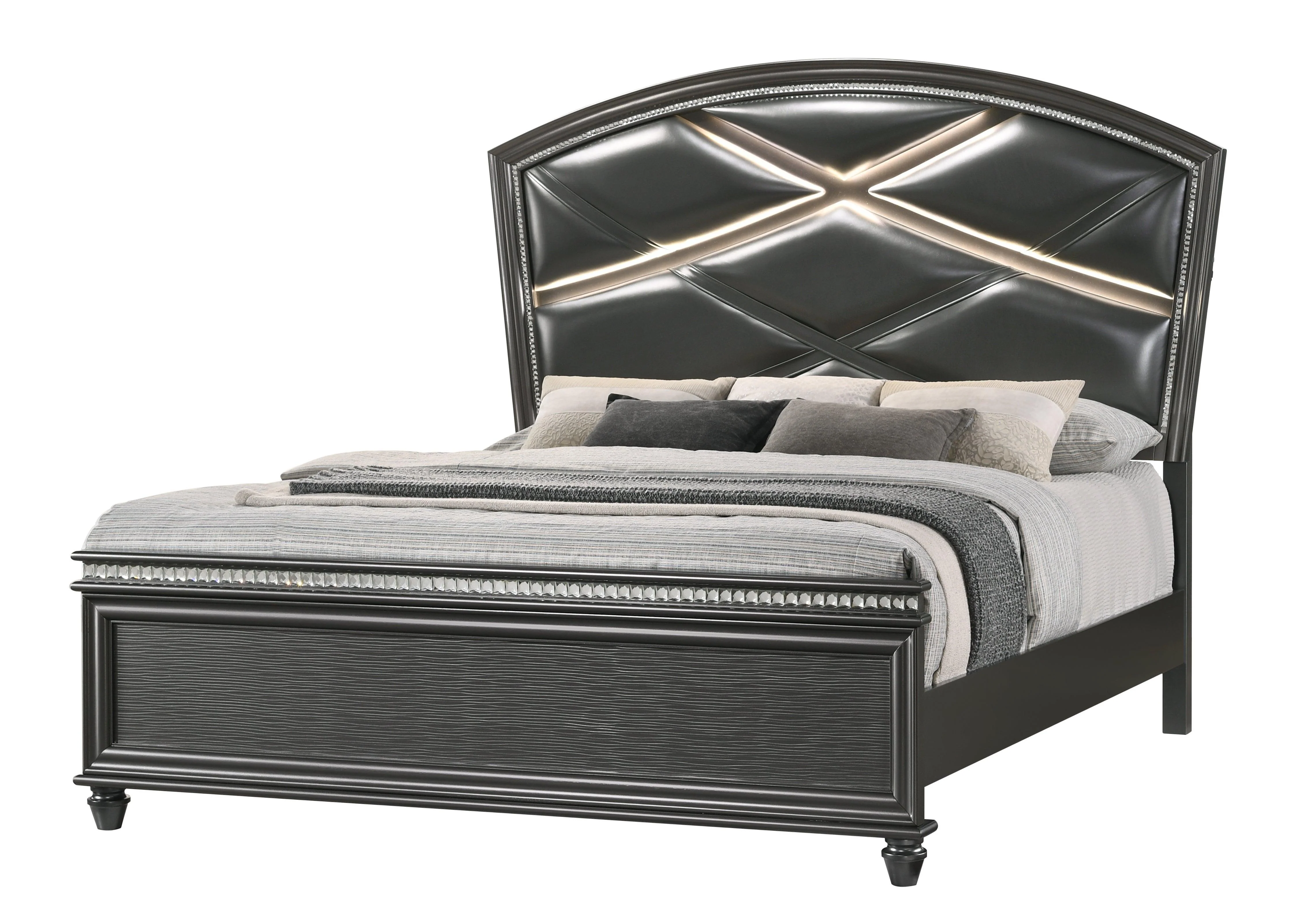 Adira Gray LED Faux Leather Upholstered Panel Queen Bed - Image 2