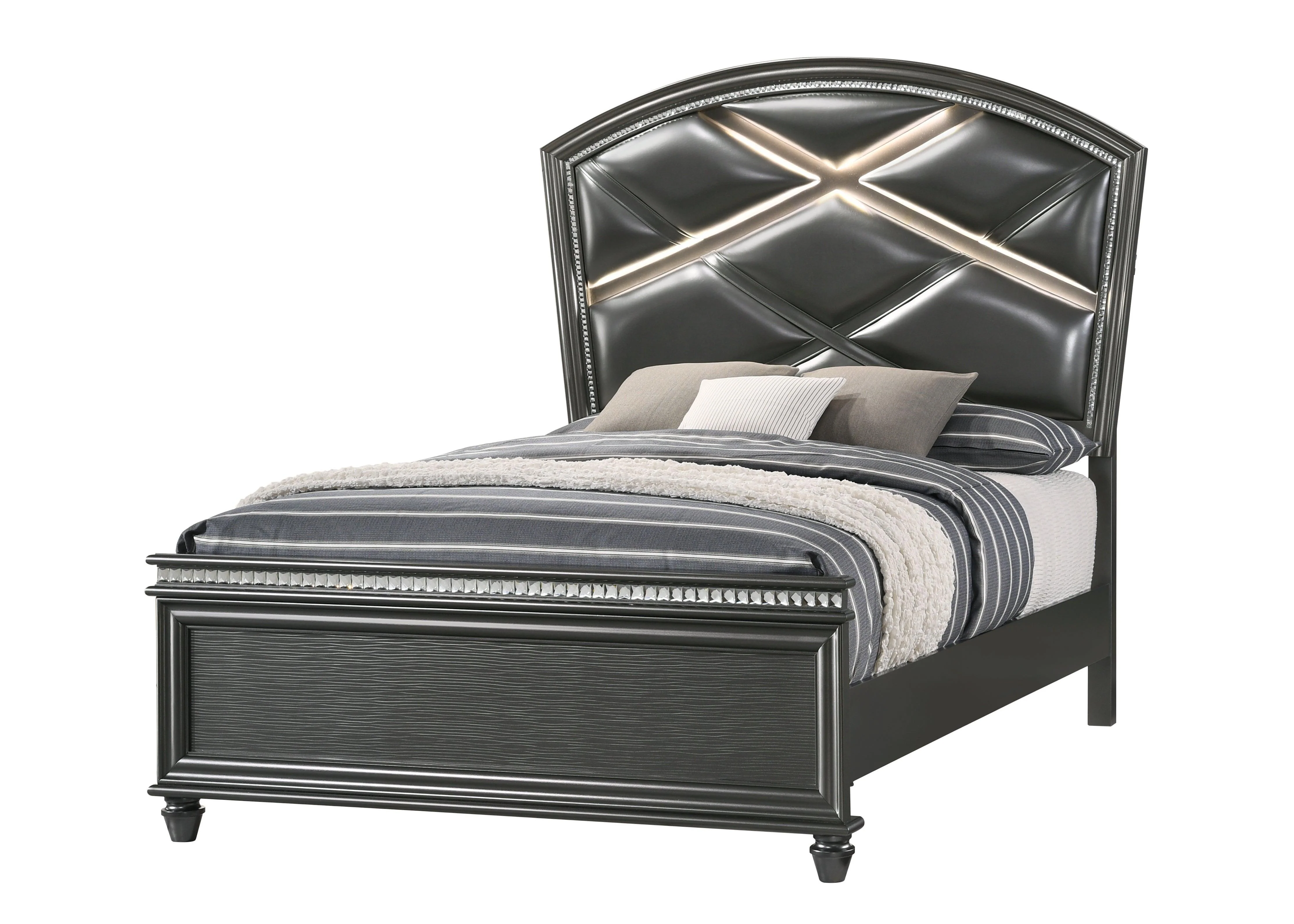 Adira Gray LED Faux Leather Upholstered Panel King Bed - Image 2