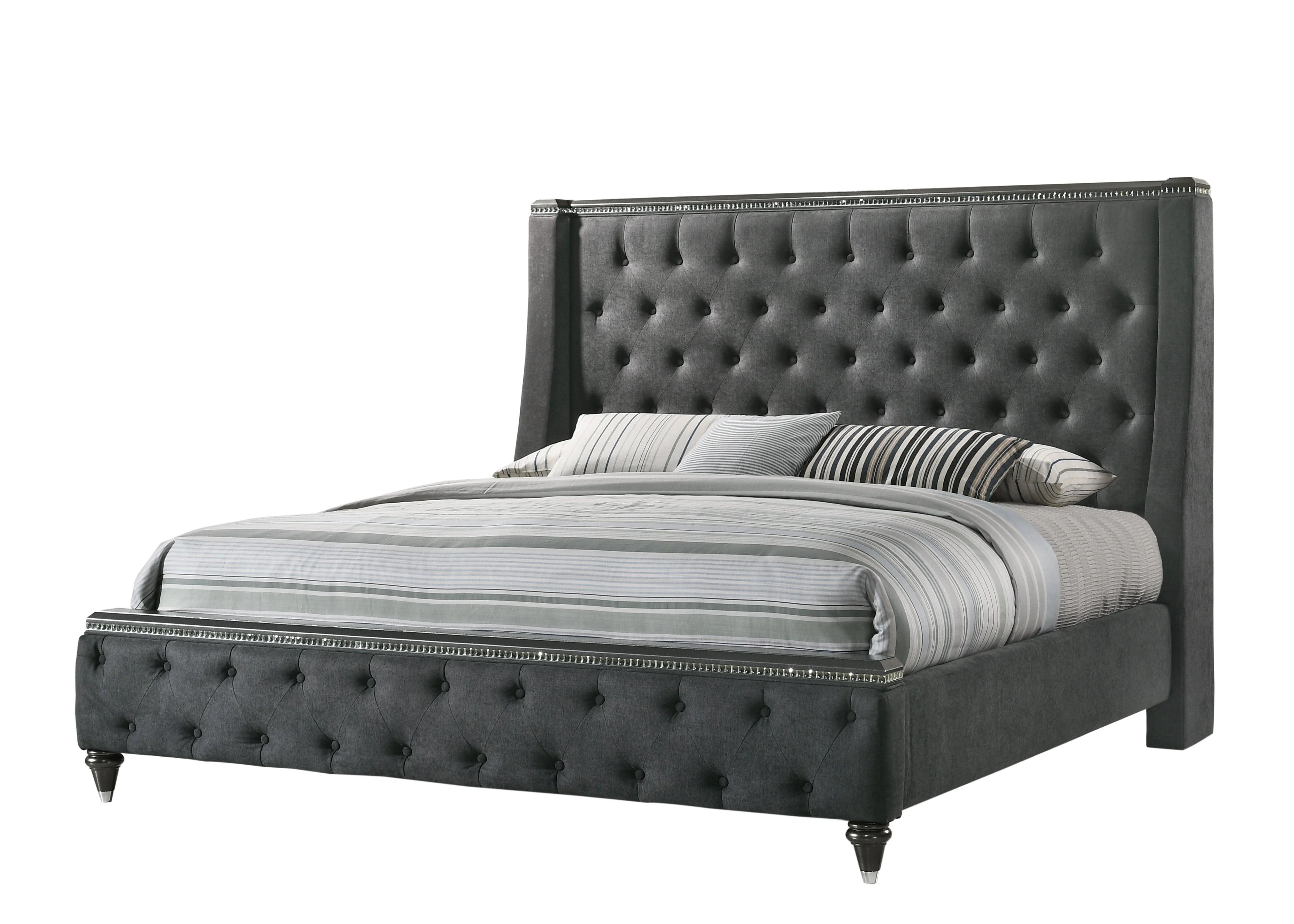 Giovani Gray Fabric Upholstered Tufted Panel Bedroom Set - Image 3