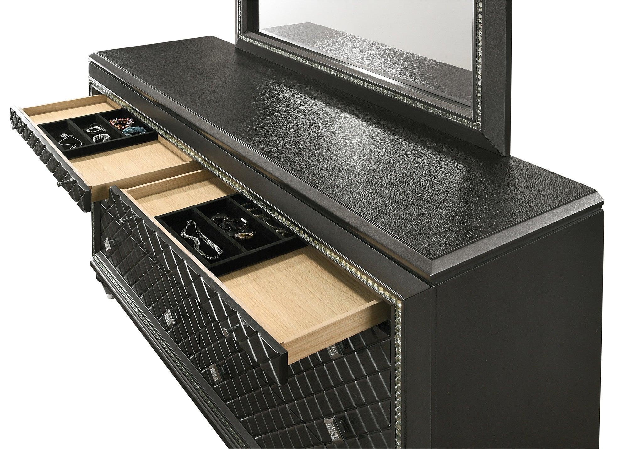 Giovani Chest Black Gray Faux Crystal 5 Drawers - Image 3
