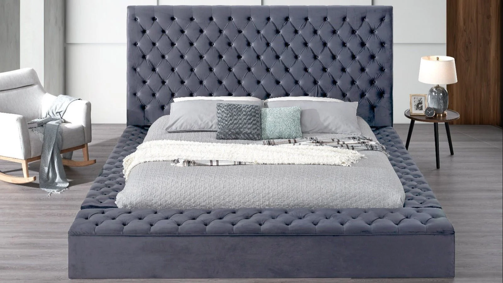 Catalina Gray Upholstered Tufted Storage Panel Queen Bed - Image 2