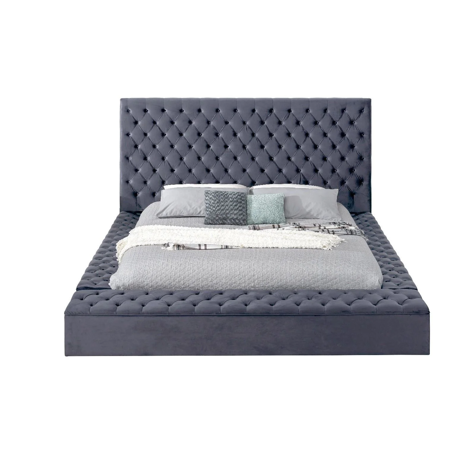 Catalina Gray Upholstered Tufted Storage Panel Queen Bed - Image 3