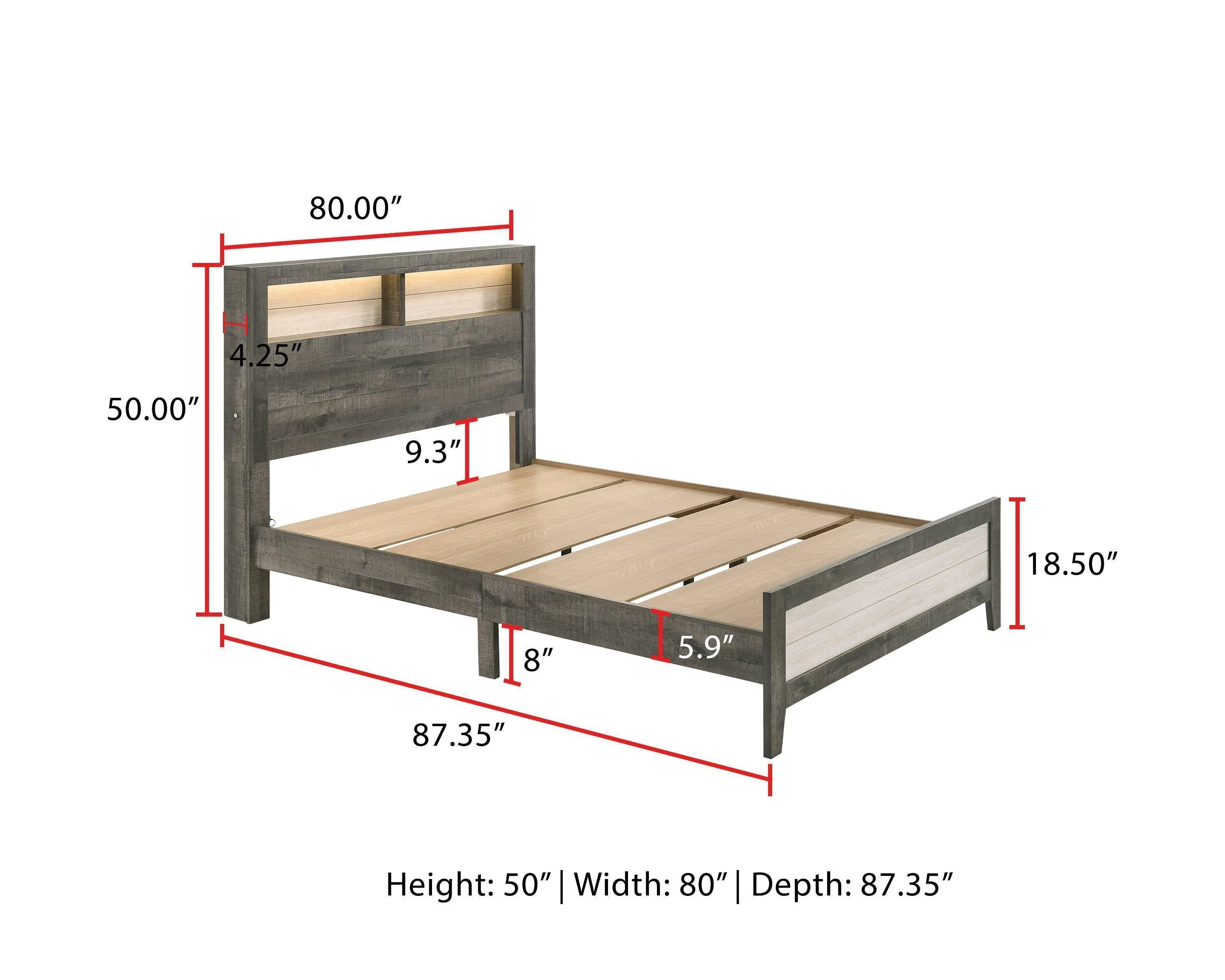 Rhett Brown Cream LED Bookcase Platform King Bed - Image 3