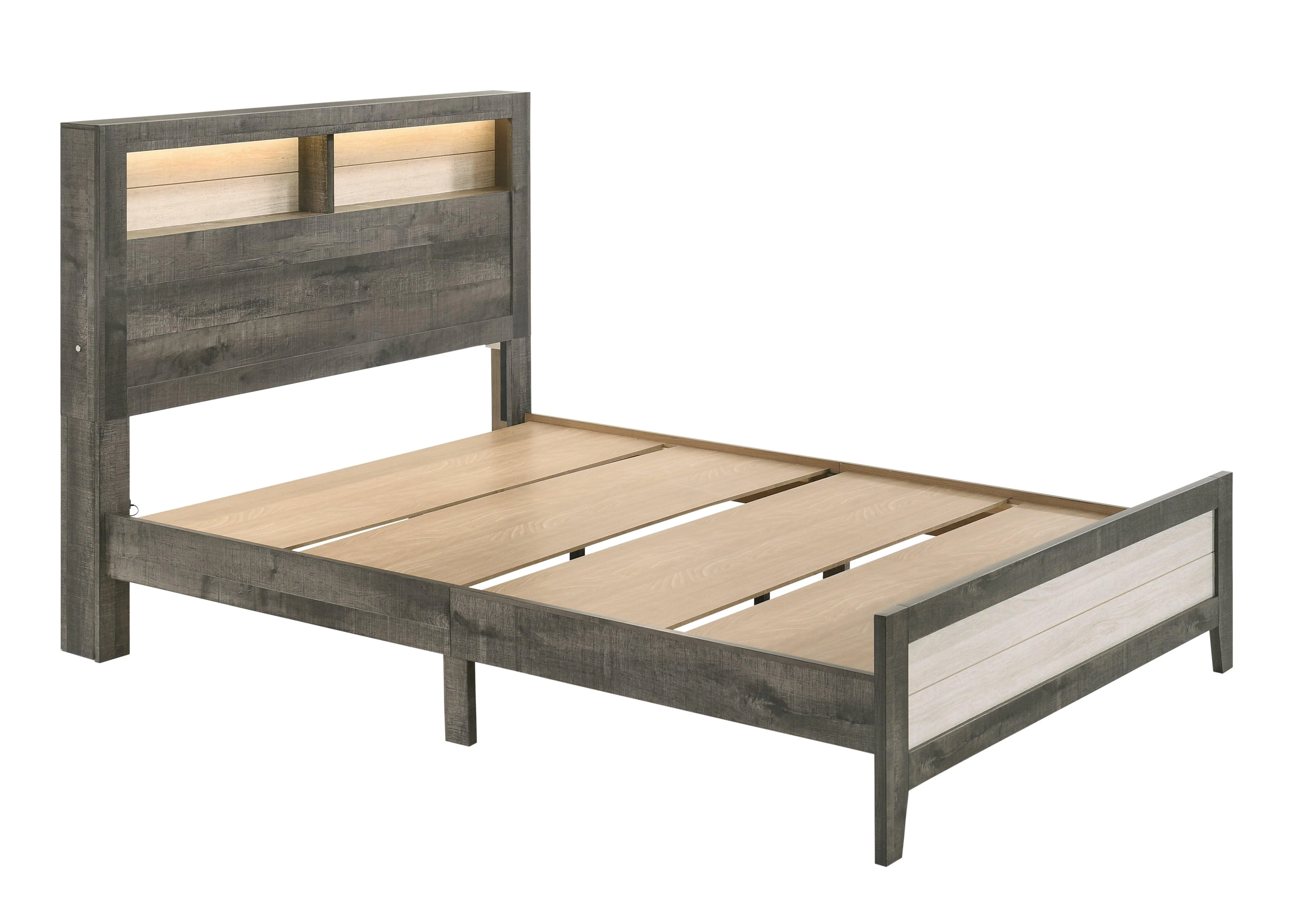 Rhett Brown Cream LED Bookcase Platform Bedroom Set - Image 3