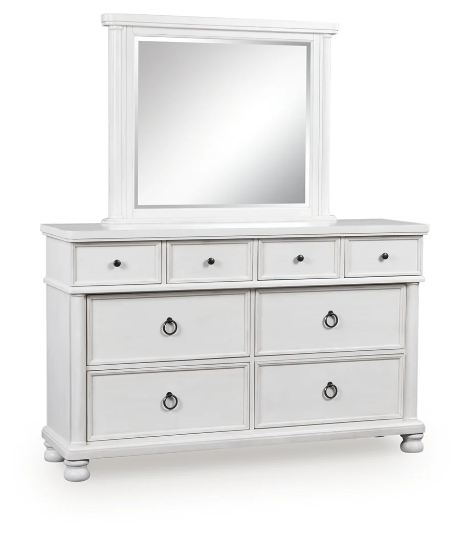 Rowlenstown Antique White Dresser and Mirror - Image 2