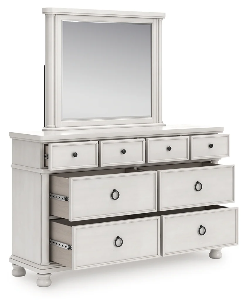 Rowlenstown Antique White Dresser and Mirror