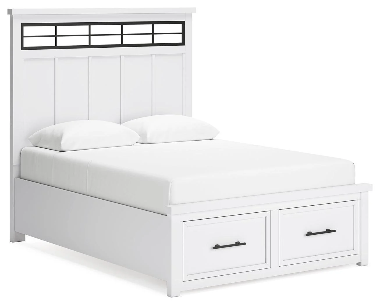 Ashbryn White Natural Queen Panel Storage Bed