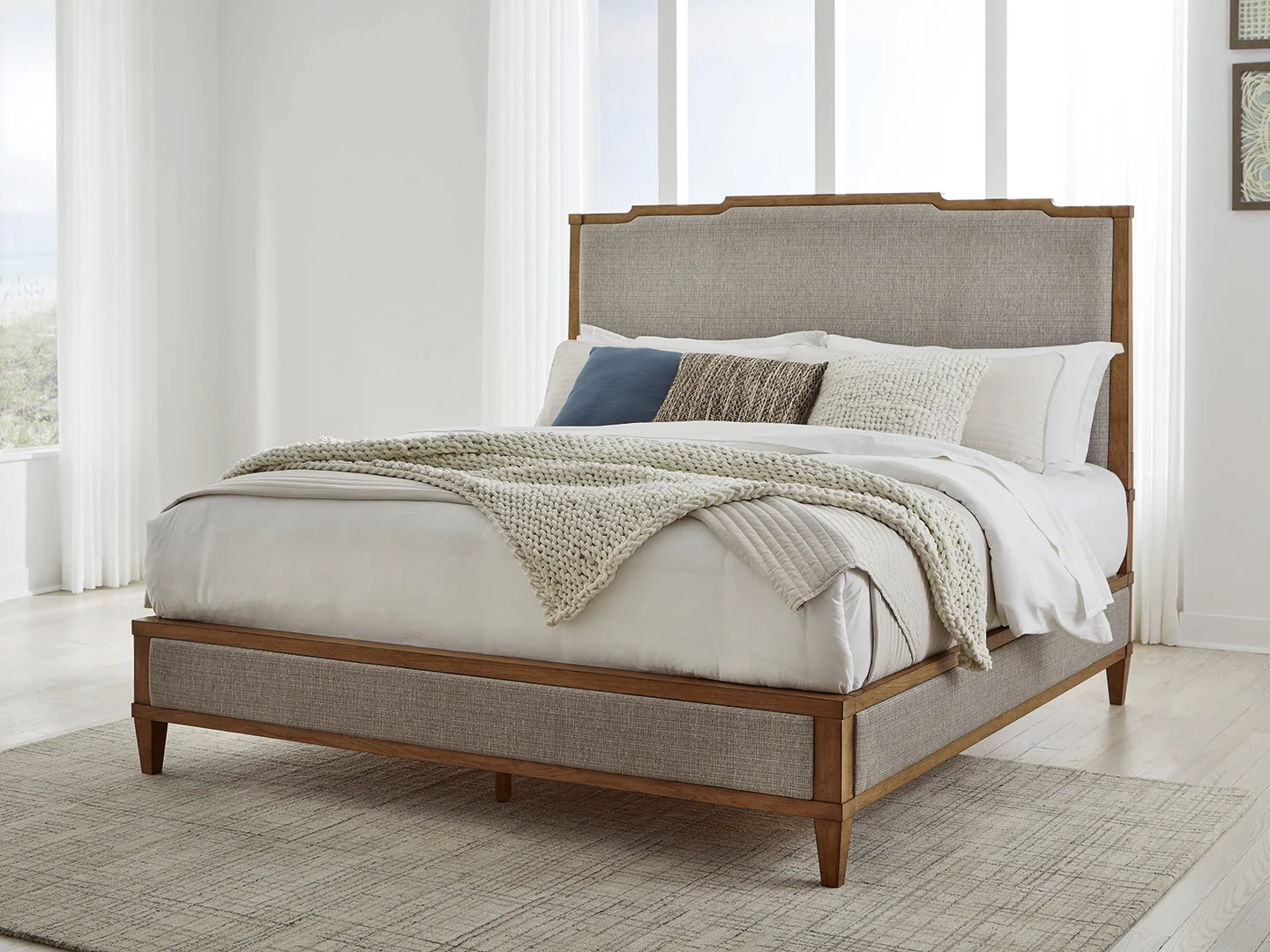 Sharlance Light Brown King Upholstered Panel Bed - Image 1