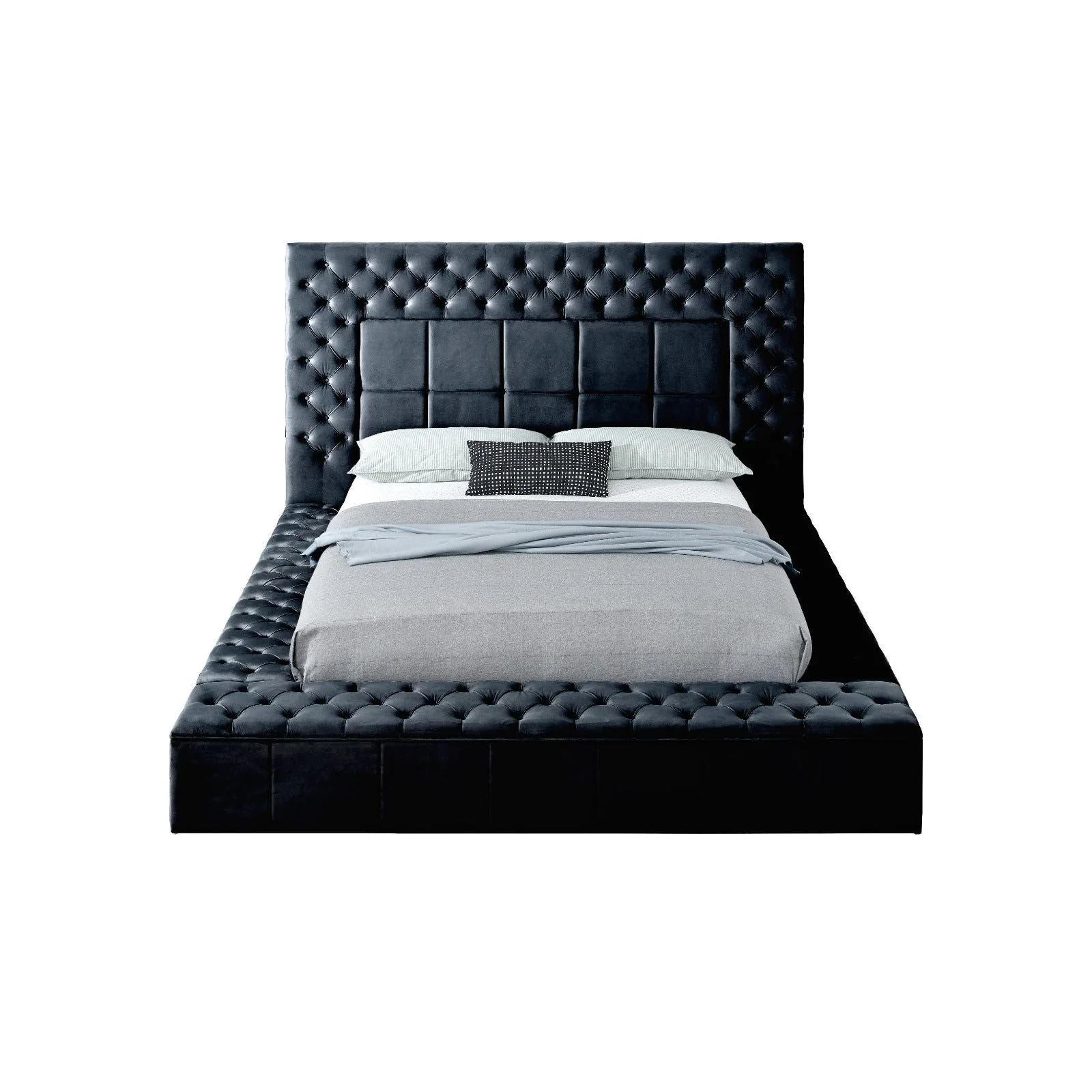 Emerald Black Upholstered Tufted Storage Panel Queen Bed - Image 3