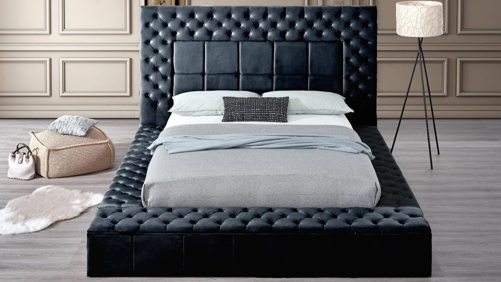 Emerald Black Upholstered Tufted Storage Panel Queen Bed - Image 2
