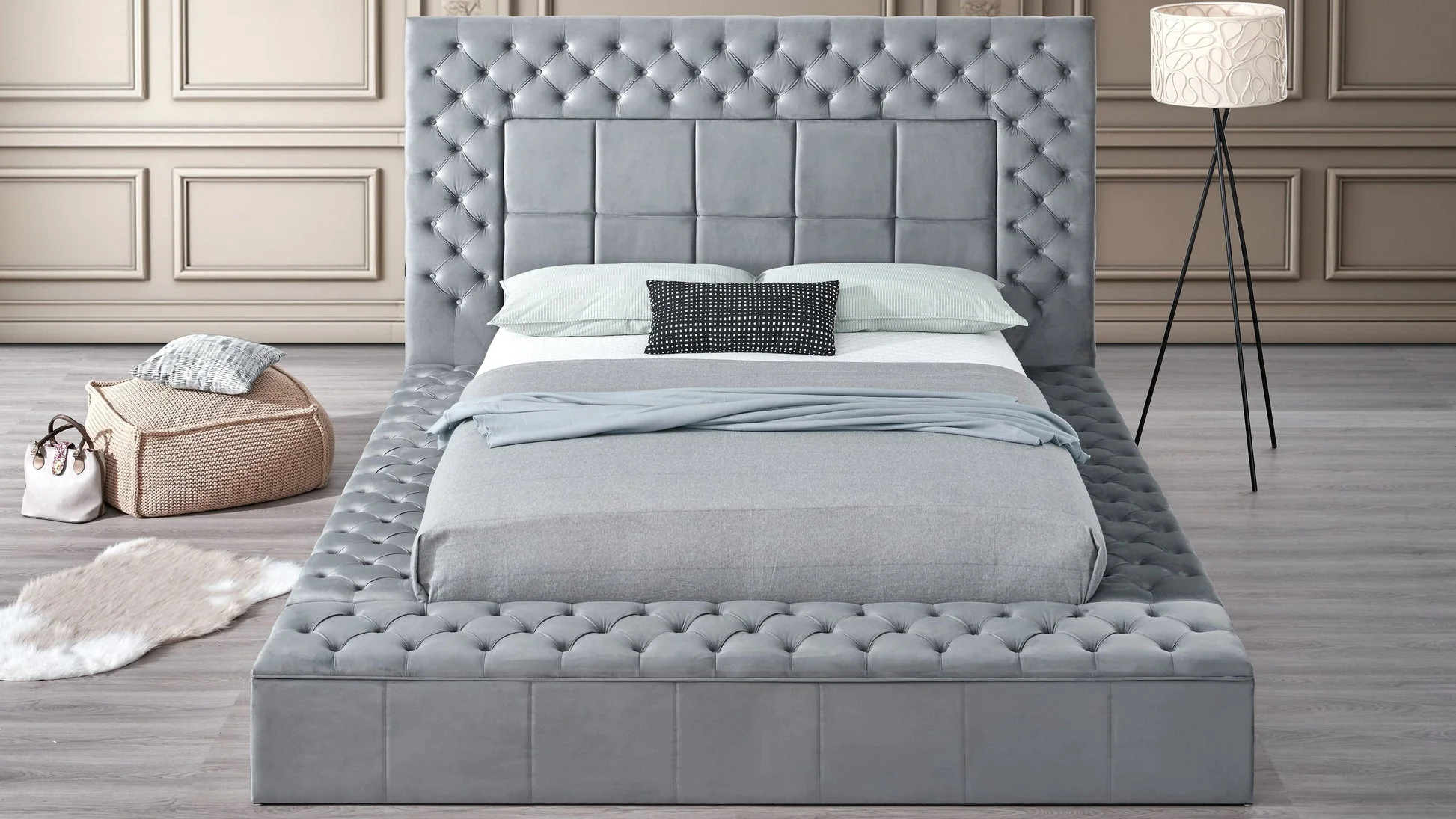 Emerald Grey Upholstered Tufted Storage Panel Queen Bed - Image 2
