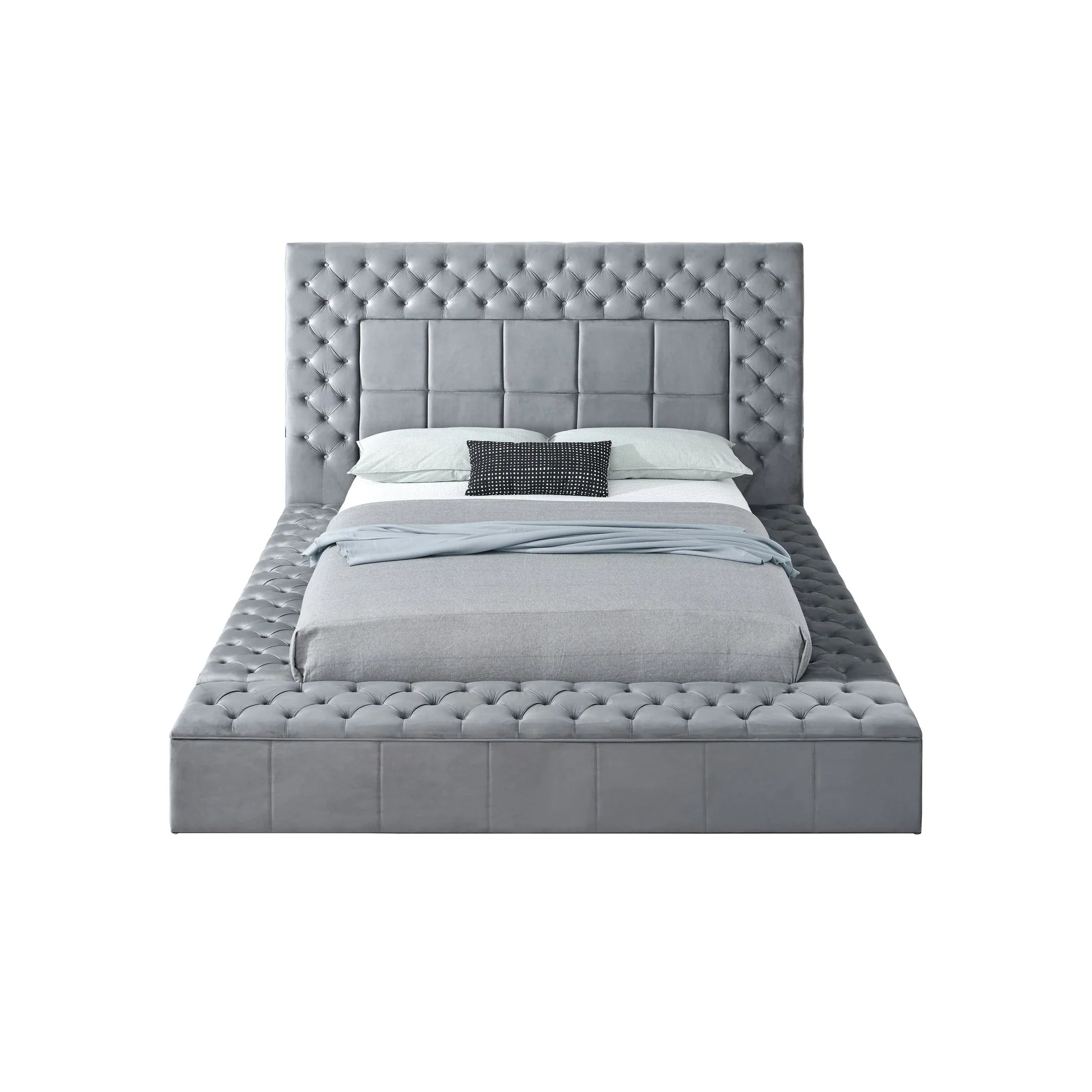Emerald Grey Upholstered Tufted Storage Panel Queen Bed - Image 3