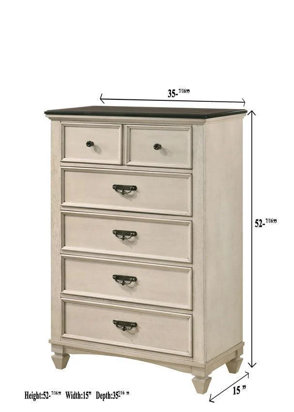 Sawyer Chest Cream Brown Pewter 5 Drawers - Image 2