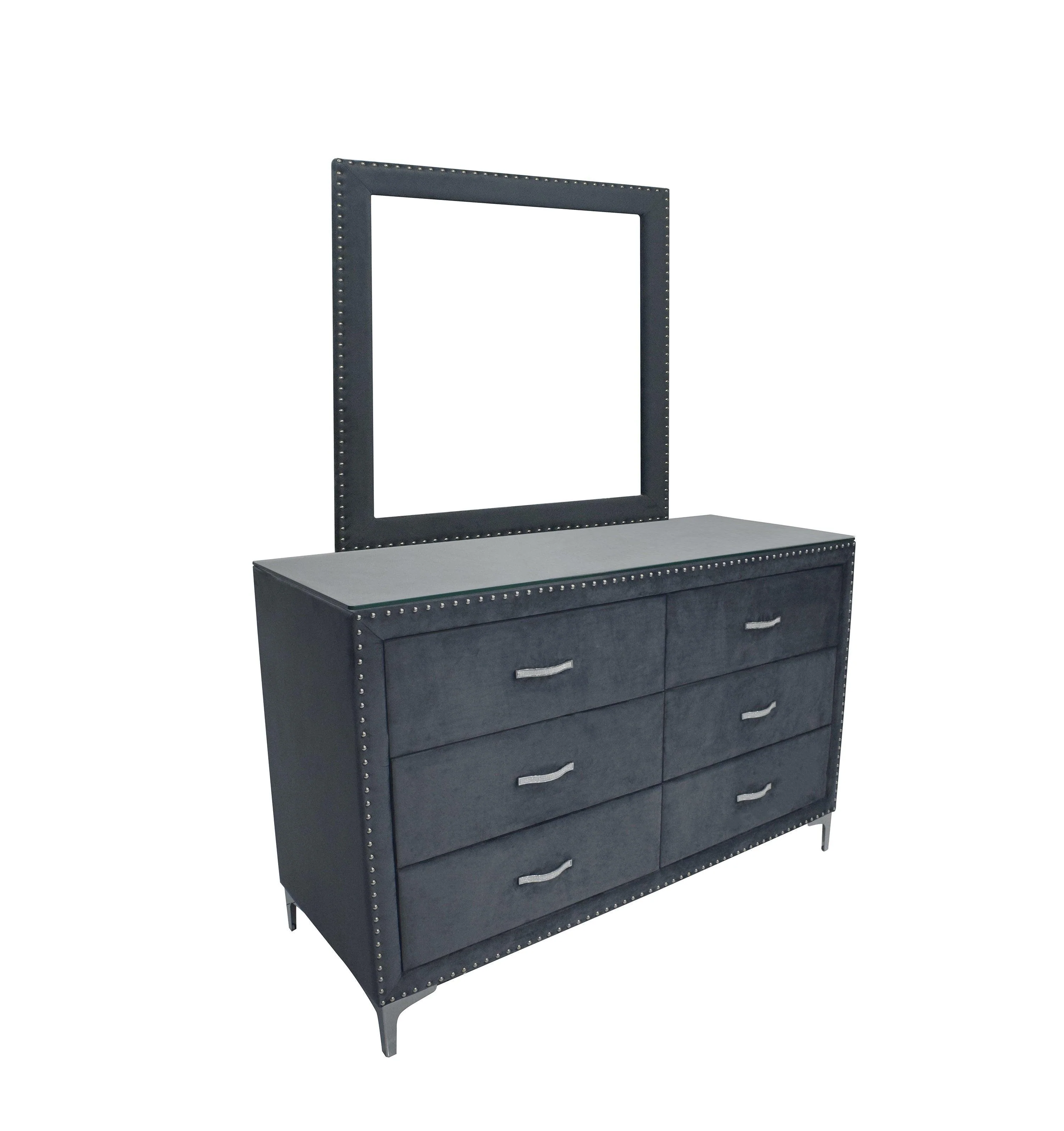 Lucinda Velvet Dark Gray Upholstered Tufted Panel Bedroom Set - Image 3