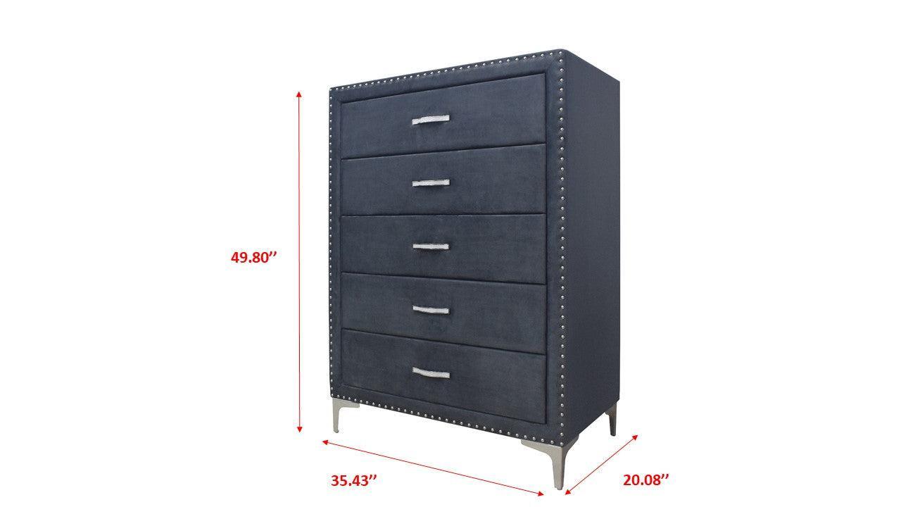 Lucinda Chest Dark Gray Velvet 5 Drawers - Image 2