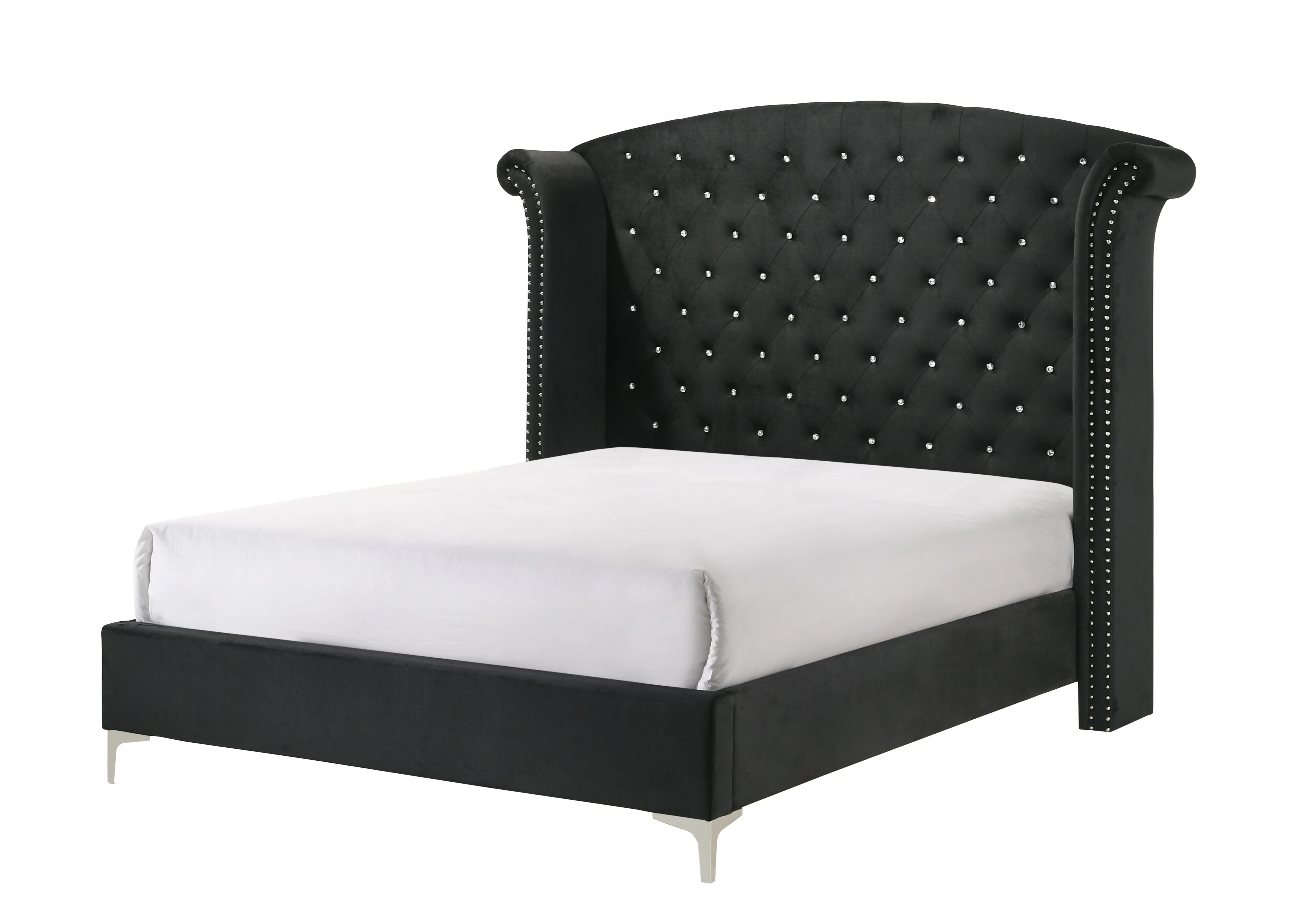 Lucinda Black Velvet Wingback Upholstered Tufted Panel Bedroom Set - Image 2