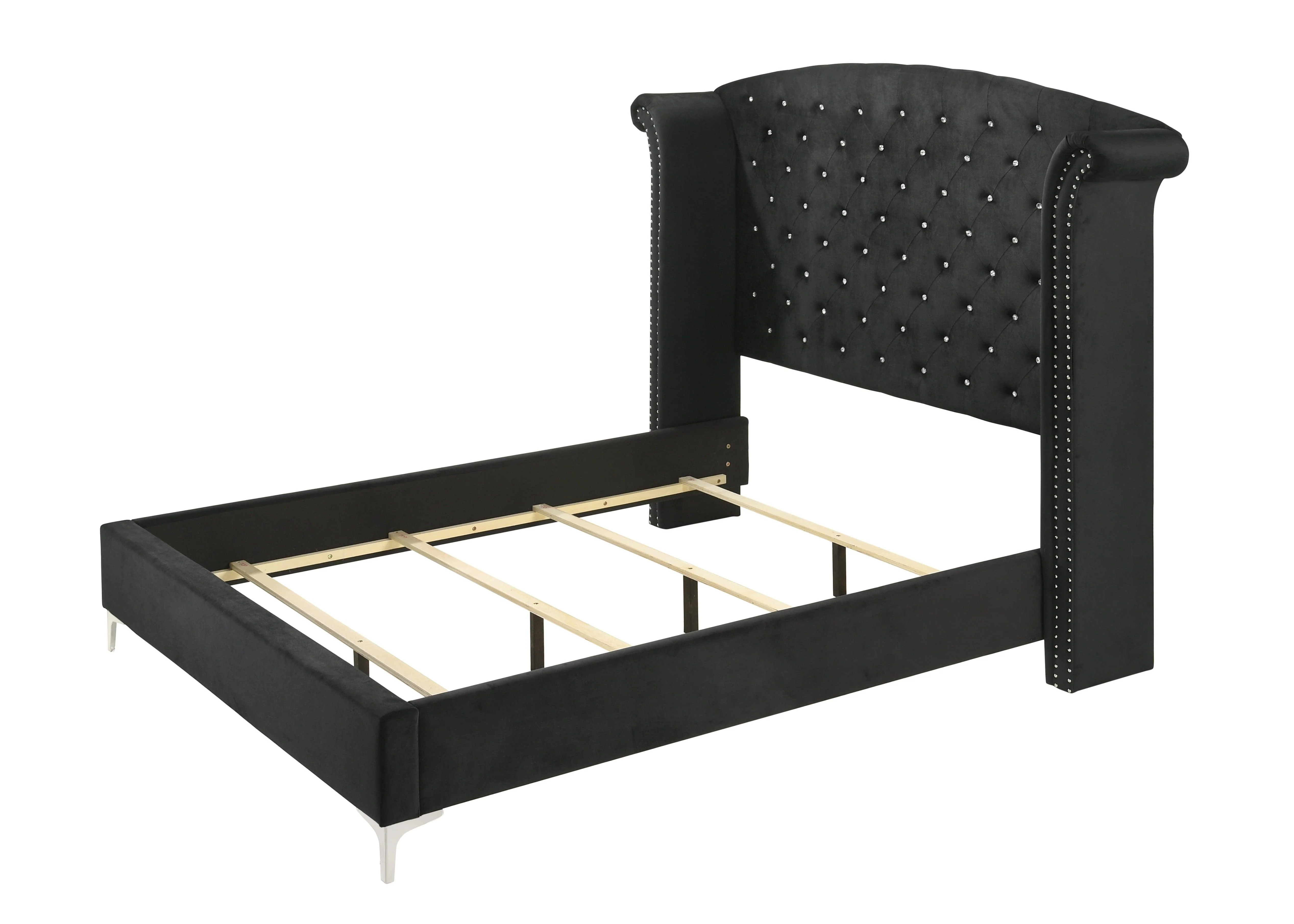 Lucinda Black Velvet Wingback Upholstered Tufted Panel Bedroom Set - Image 3