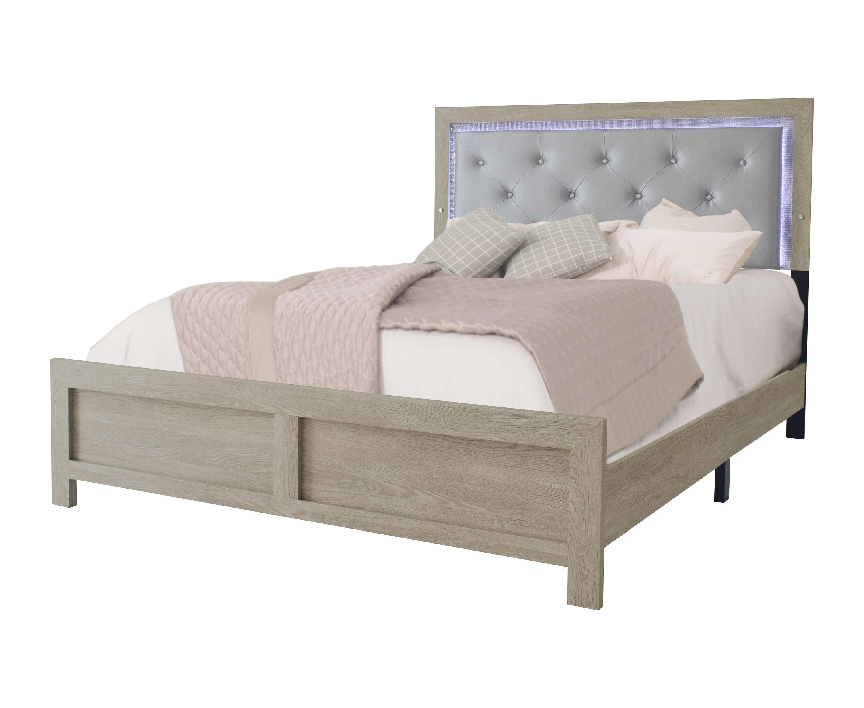 Jaylen Cream LED Faux Leather Upholstered Tufted Panel Bedroom Set - Image 2