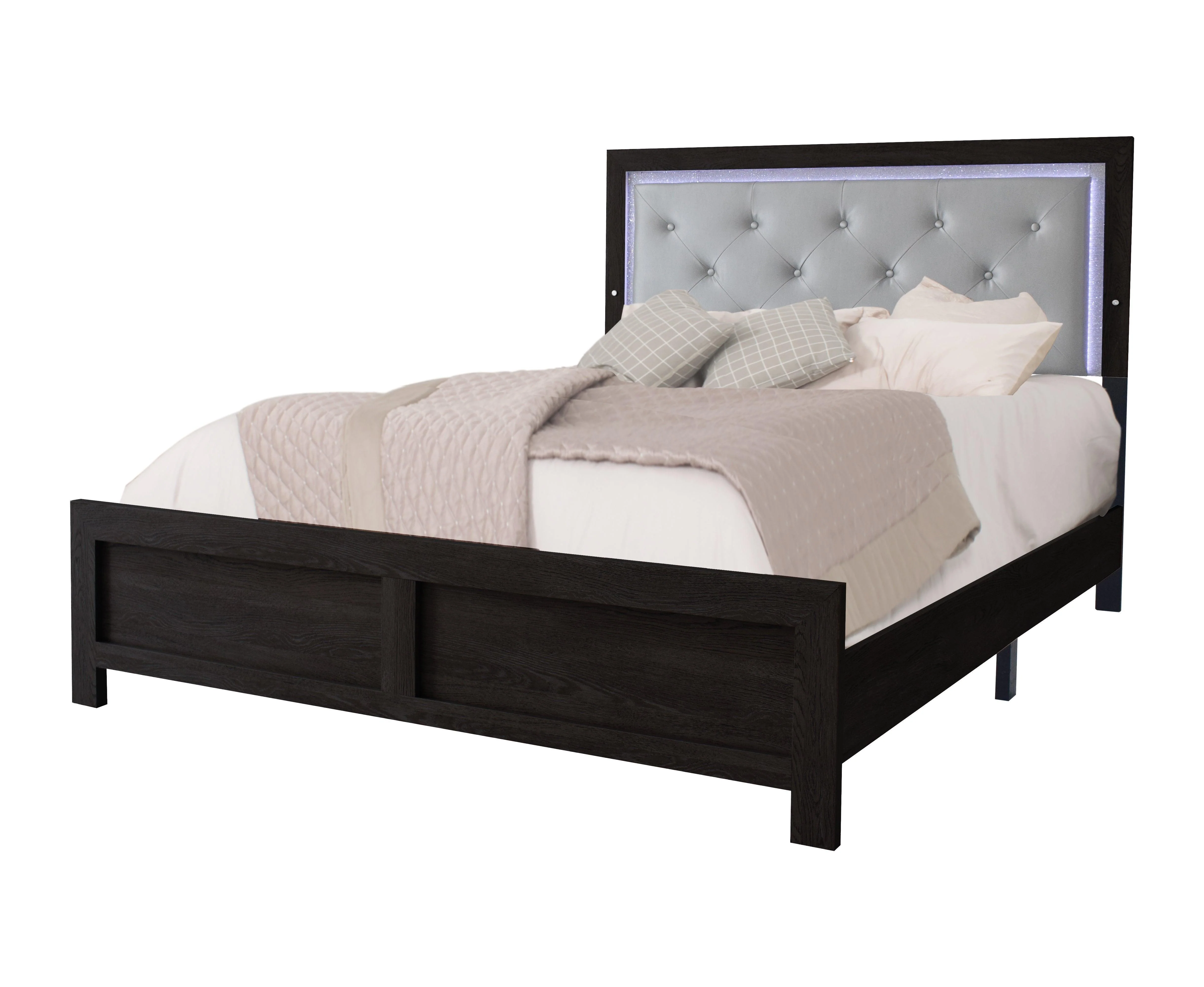 Jaylen Black Faux Leather Upholstered Tufted LED Panel Bedroom Set - Image 2