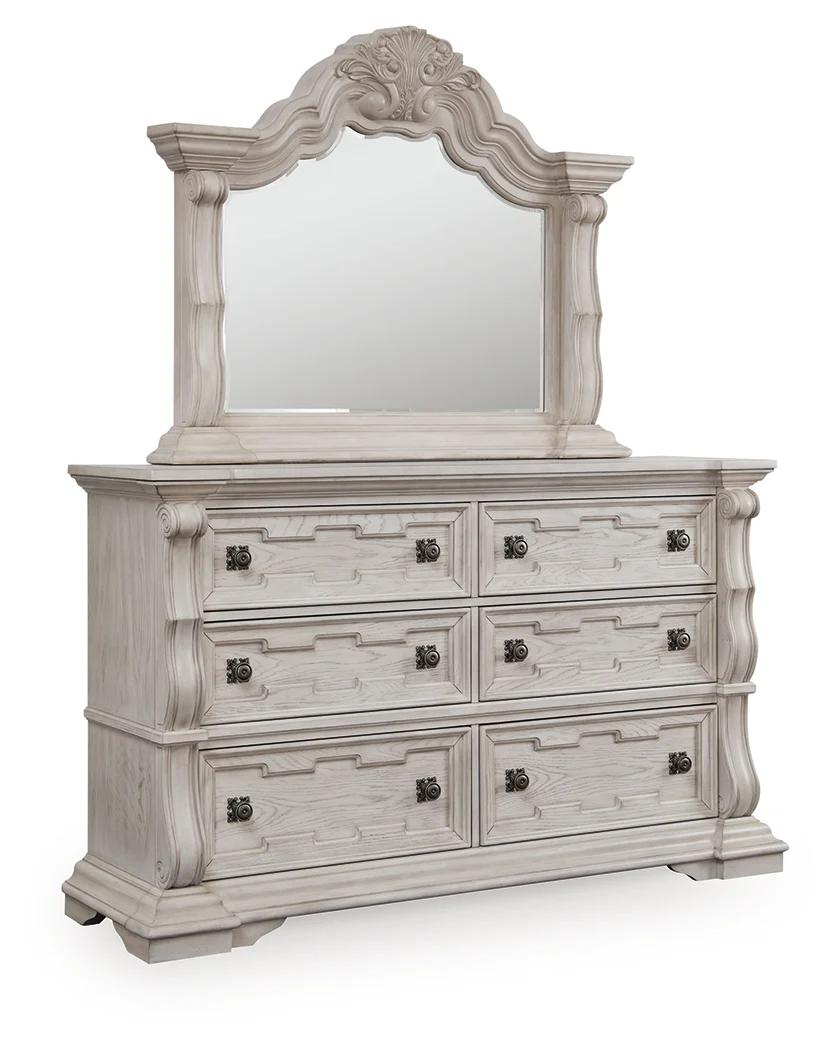 Bruchandi Antique White Dresser and Mirror - Image 2