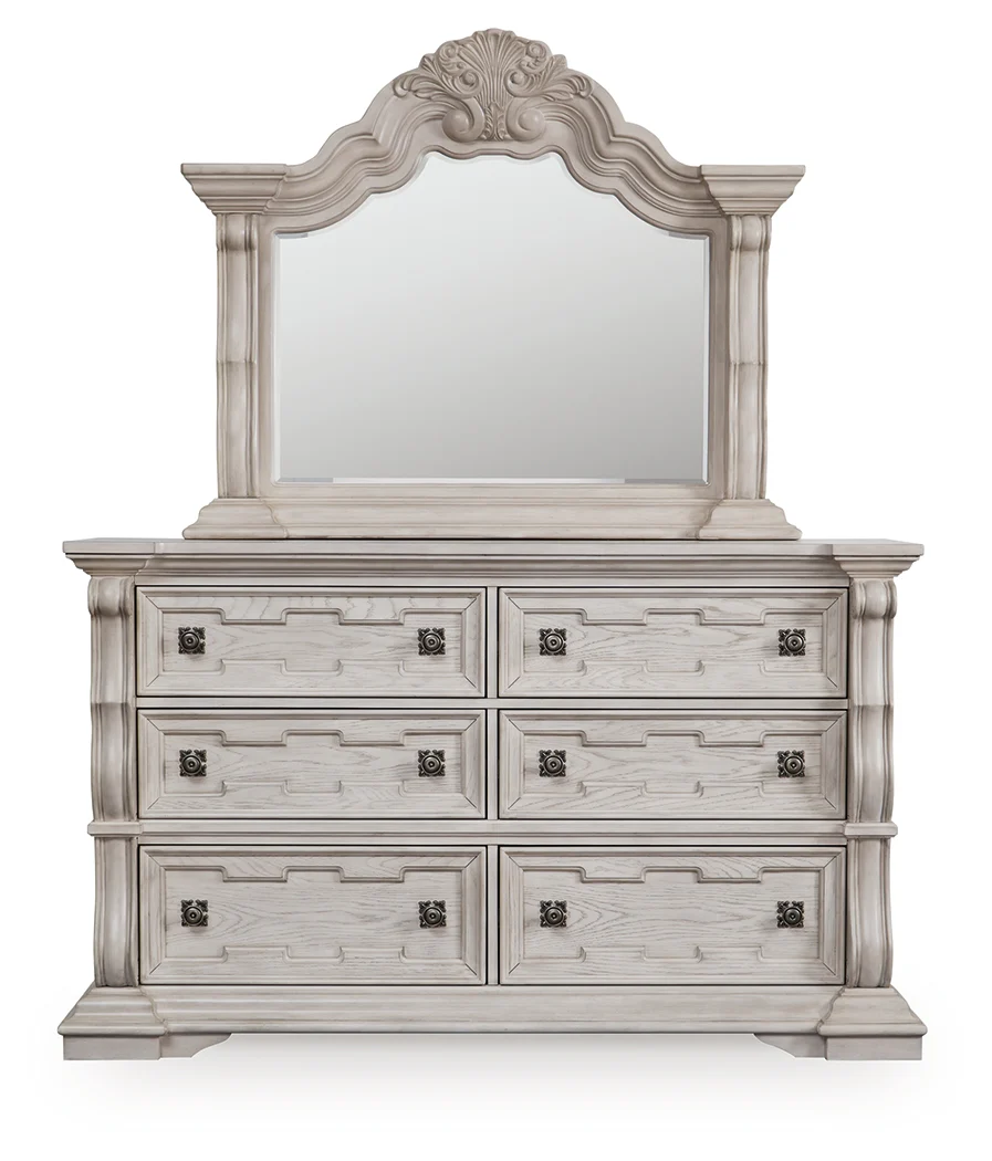 Bruchandi Antique White Dresser and Mirror - Image 3