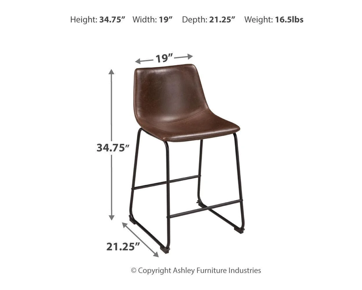 Centiar Brown Faux Leather Counter Height Bar Stool - Image 3