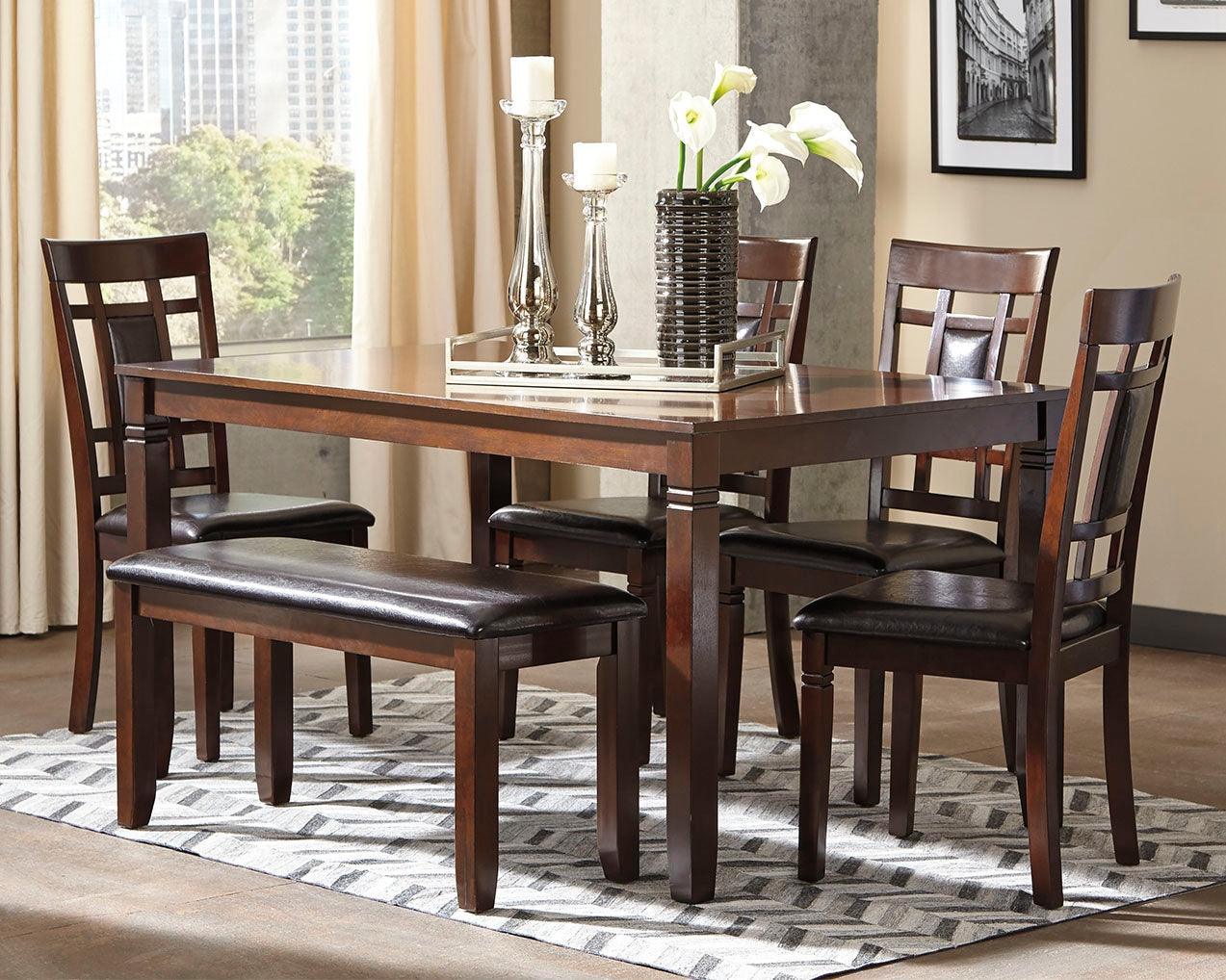 Bennox Brown Dining Table And Chairs With Bench (Set of 6) - Image 1