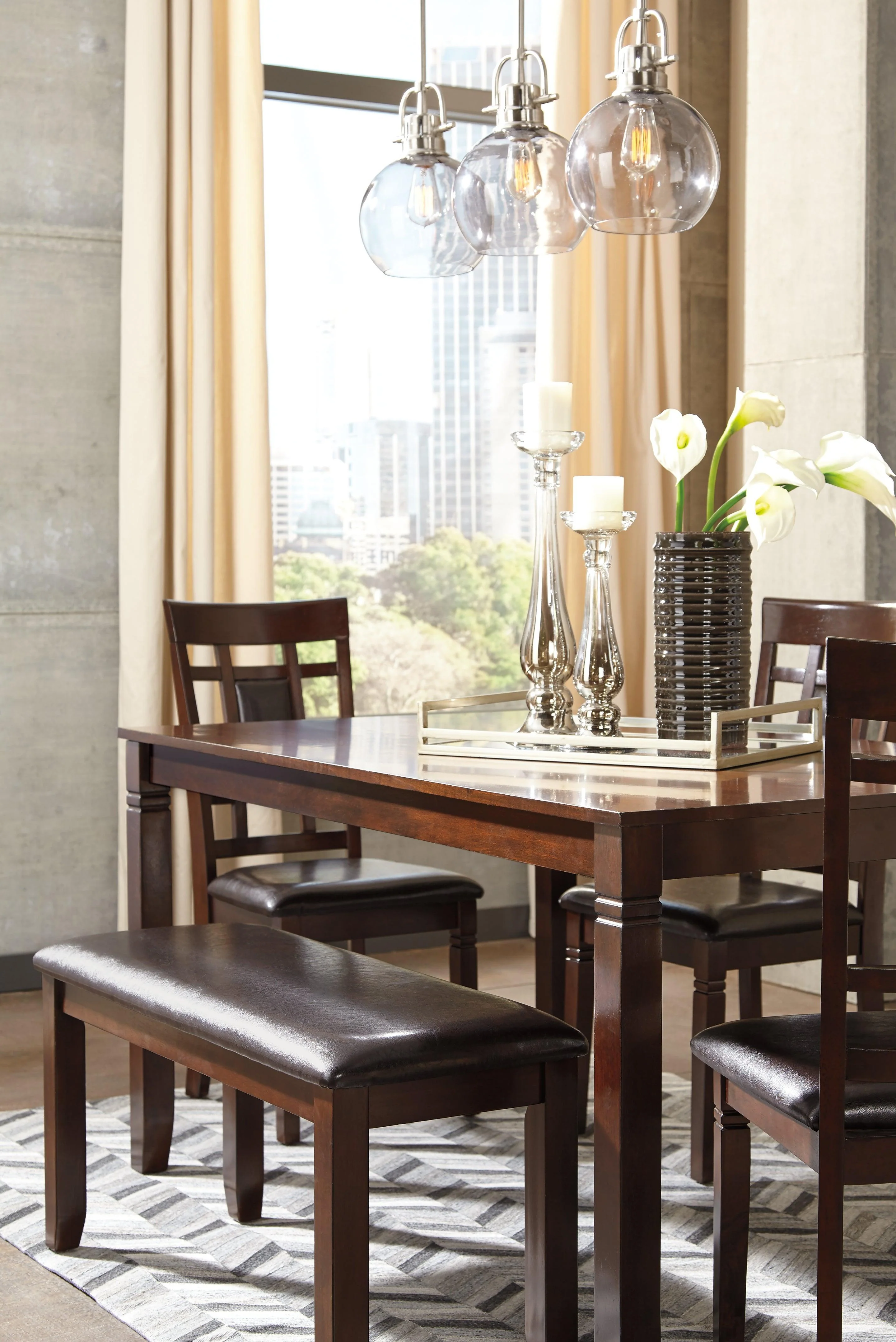 Bennox Brown Dining Table And Chairs With Bench (Set of 6) - Image 3