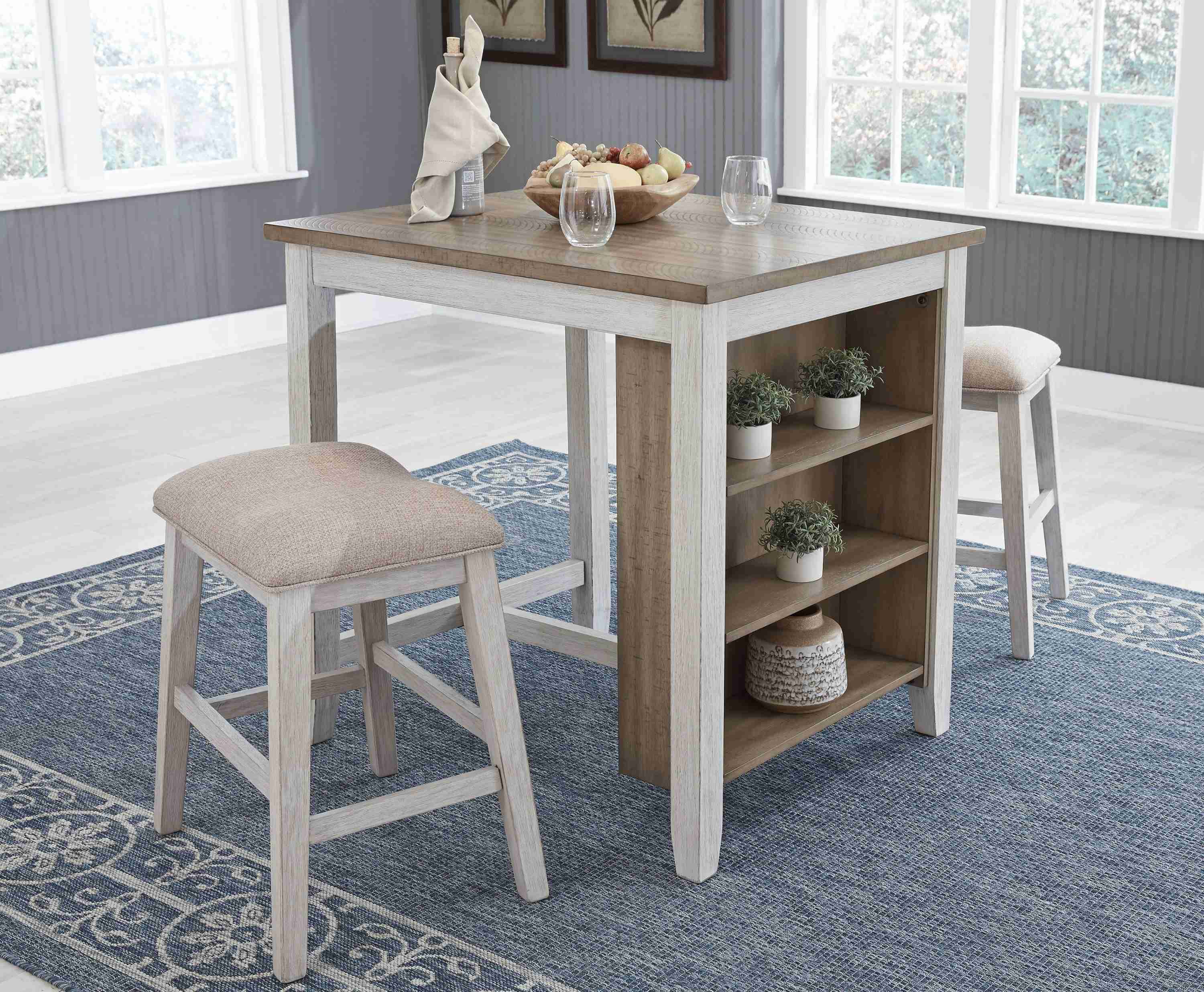 Skempton White Light Brown Counter Height Dining Table And Bar Stools (Set of 3) - Image 3