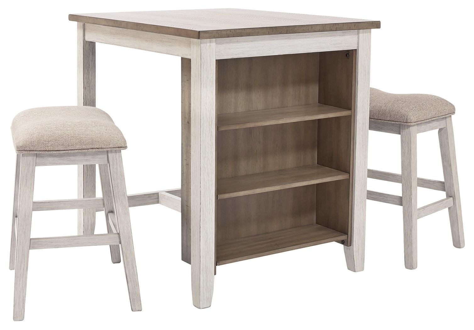 Skempton White Light Brown Counter Height Dining Table And Bar Stools (Set of 3) - Image 2