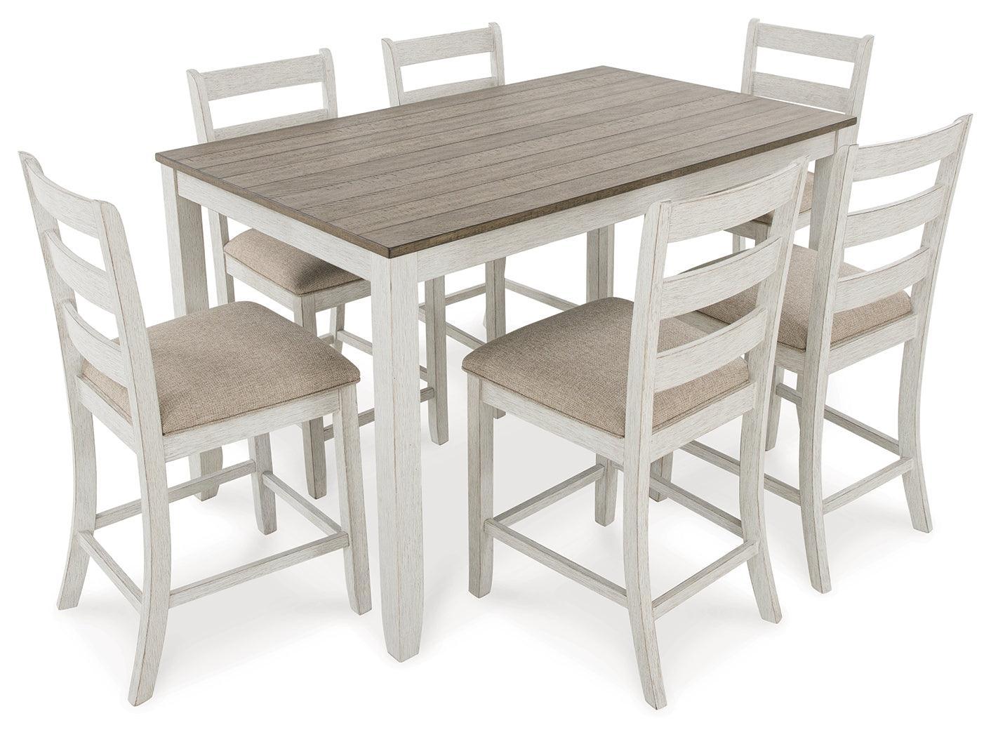 Skempton White Light Brown Counter Height Dining Table And Bar Stools (Set of 7) - Image 3