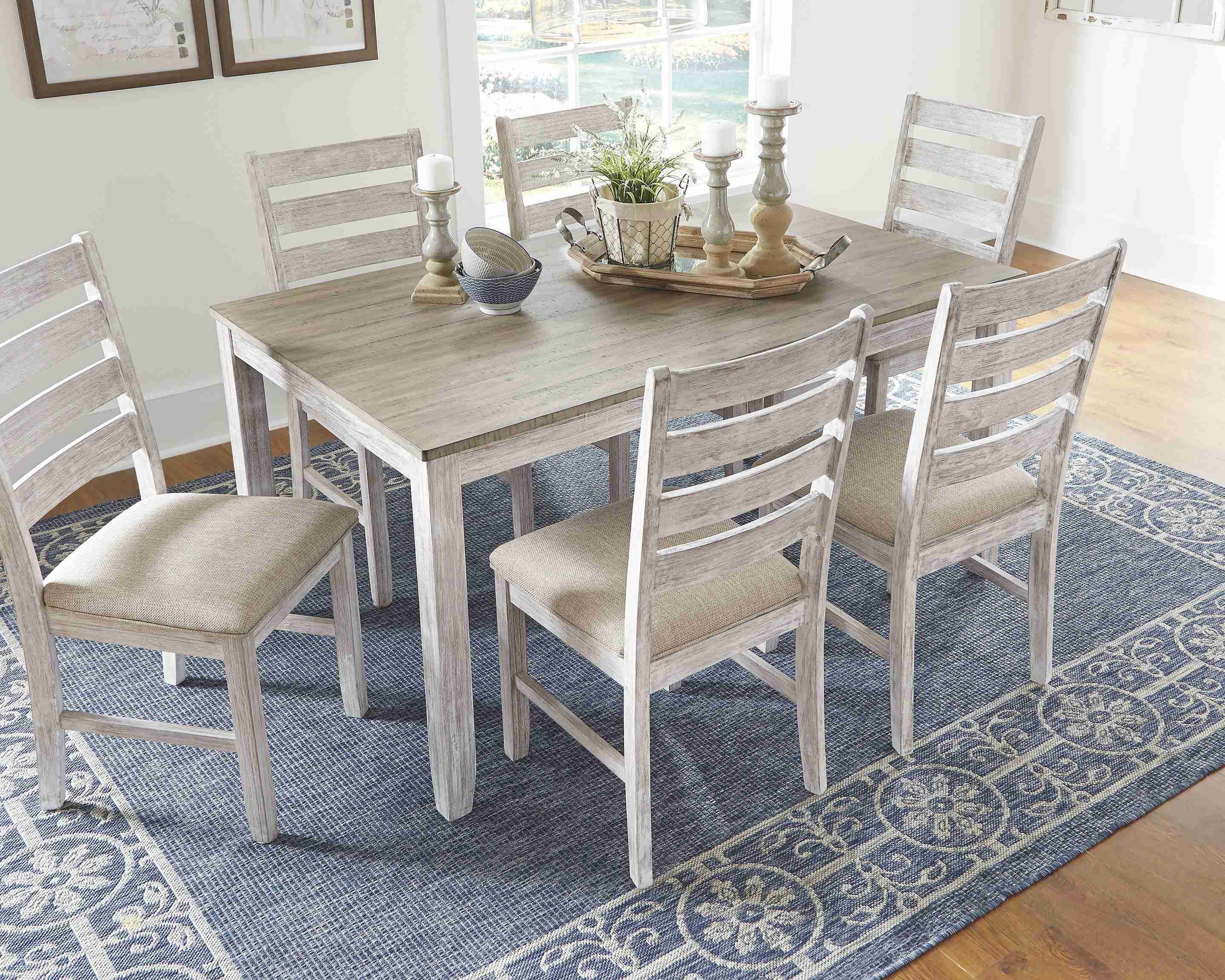 Skempton White Light Brown Dining Table And Chairs (Set of 7) - Image 3
