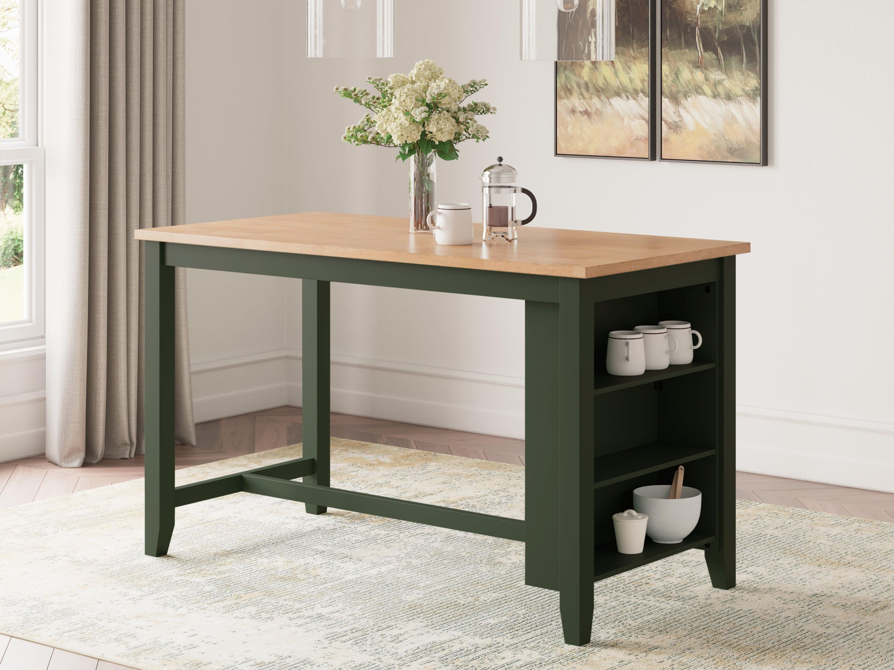 Gesthaven Natural/Green Counter Height Dining Table and 2 Barstools - Image 2