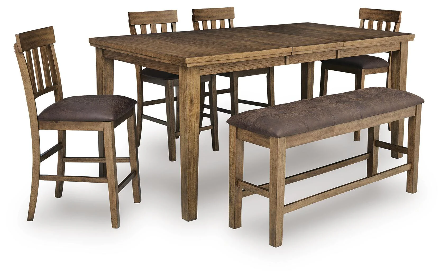 Urbinforte Light Brown Counter Height Dining Table and 4 Barstools and Bench - Image 2