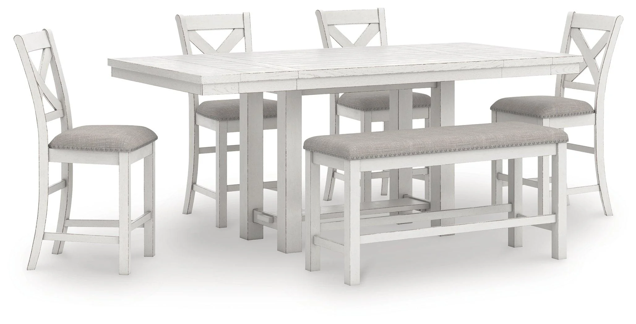 Robbinsdale Antique White Counter Height Dining Table and 4 Barstools and Bench - Image 2