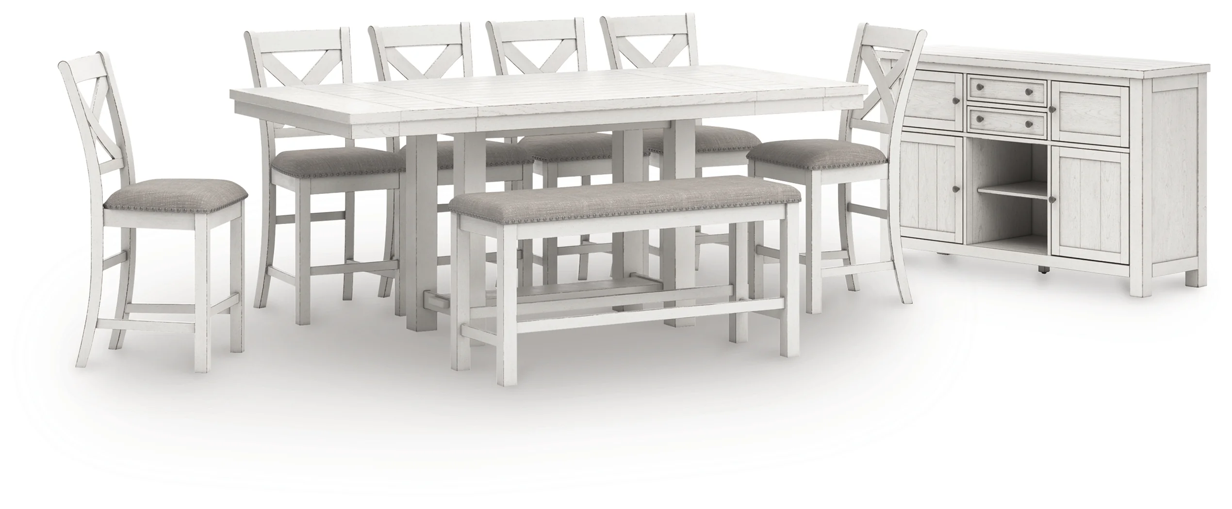 Robbinsdale Antique White Counter Height Dining Table and 6 Barstools and Bench with Storage - Image 2