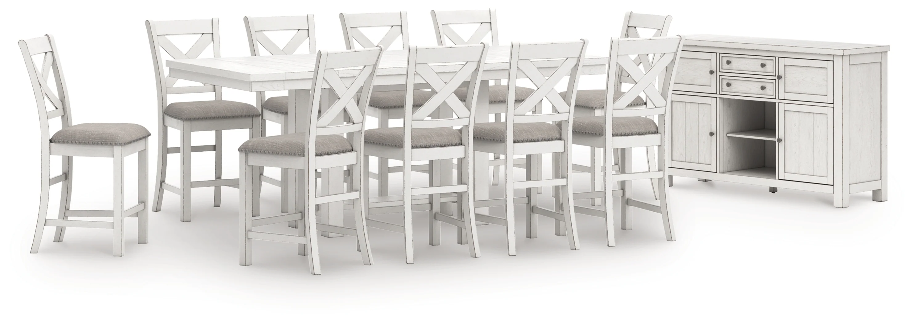 Robbinsdale Antique White Counter Height Dining Table and 10 Barstools and Storage - Image 2