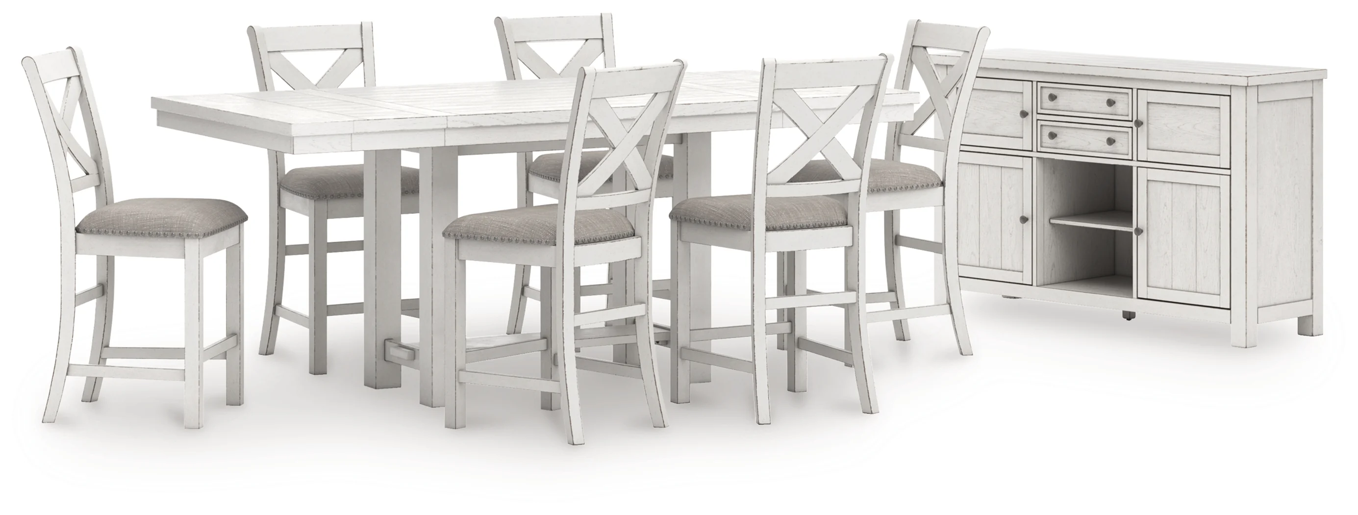 Robbinsdale Antique White Counter Height Dining Table and 6 Barstools with Storage - Image 2