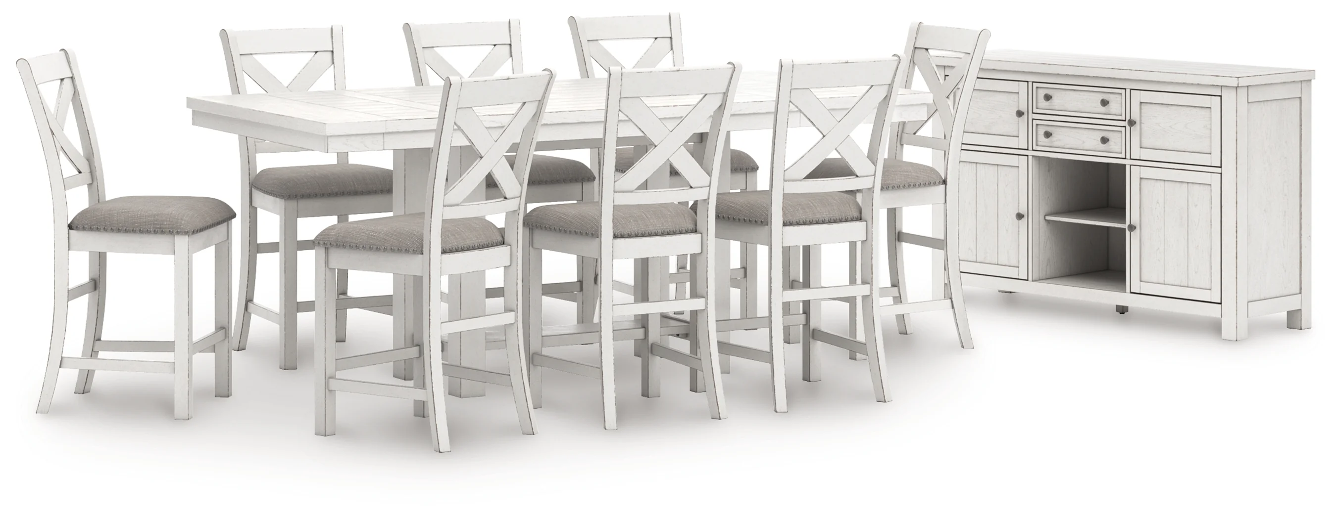 Robbinsdale Antique White Counter Height Dining Table and 8 Barstools with Storage - Image 2