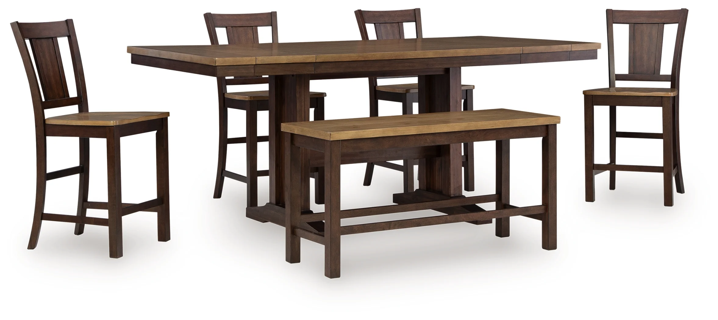 Rylandeen Light Brown/Dark Brown Counter Height Dining Table and 4 Barstools and Bench - Image 2