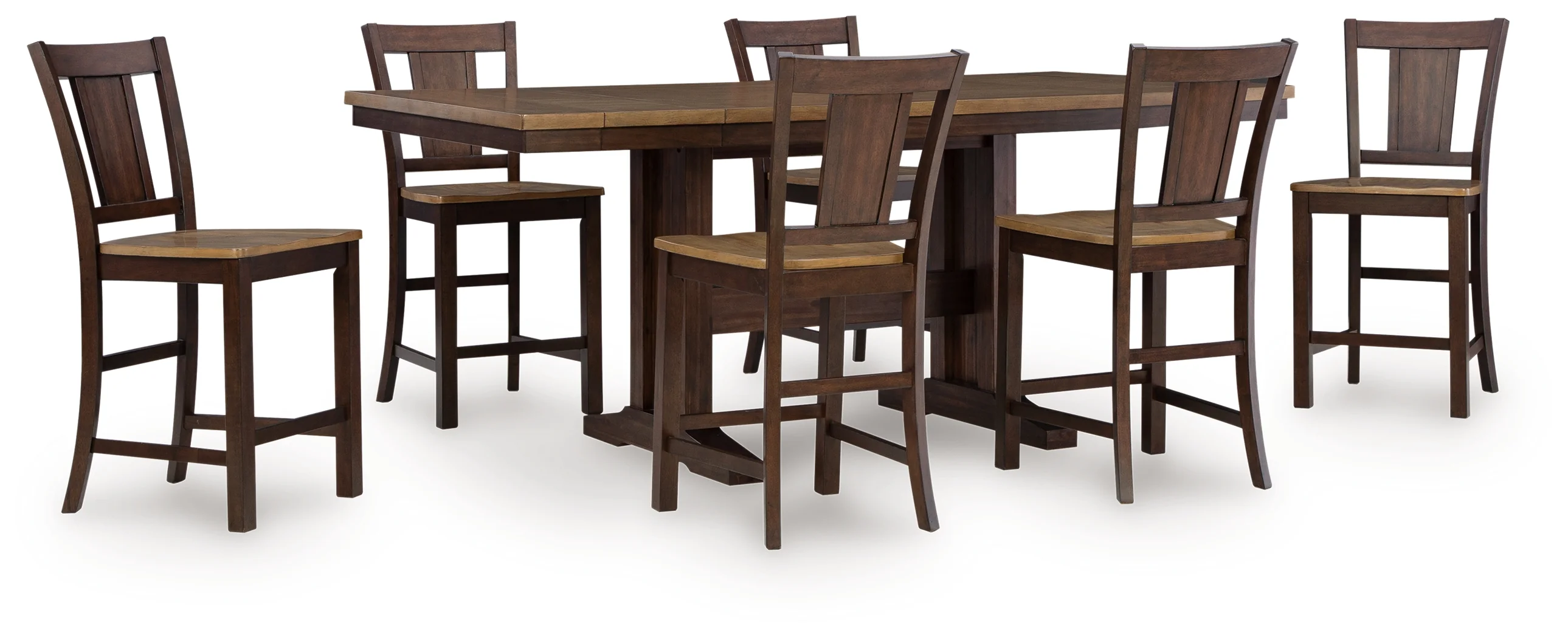 Rylandeen Light Brown/Dark Brown Counter Height Dining Table and 6 Barstools - Image 2