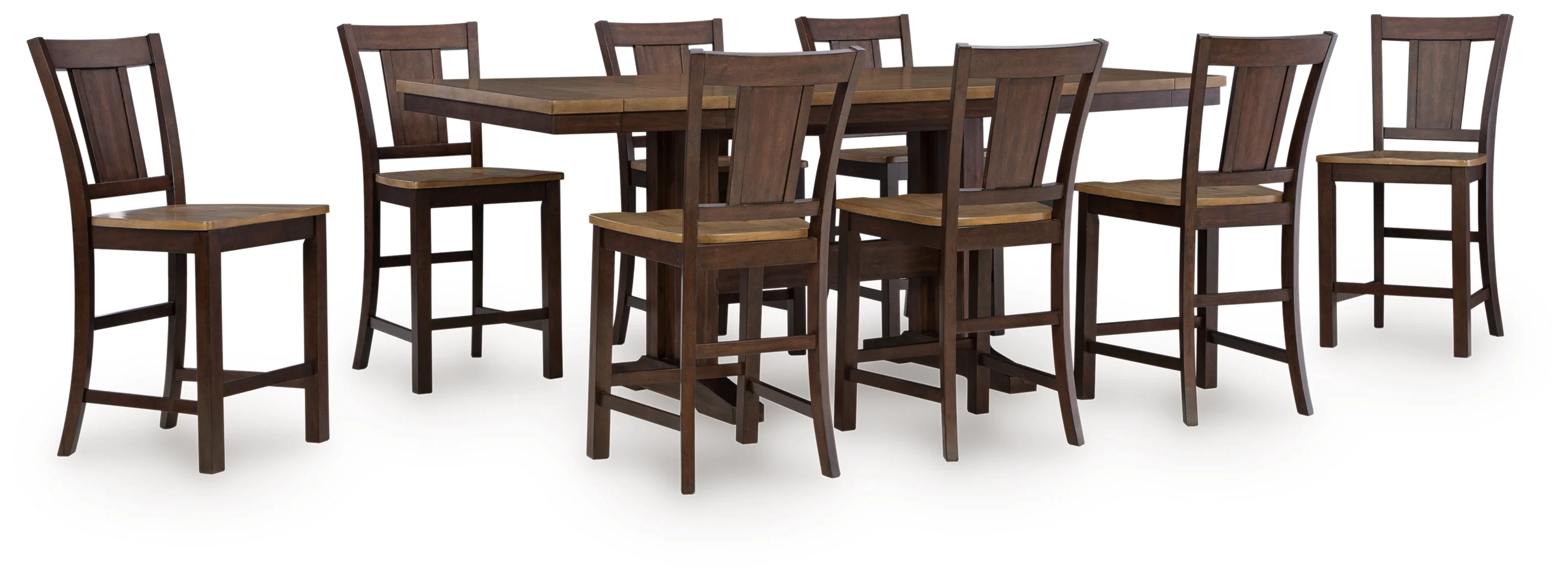 Rylandeen Light Brown/Dark Brown Counter Height Dining Table and 8 Barstools - Image 2